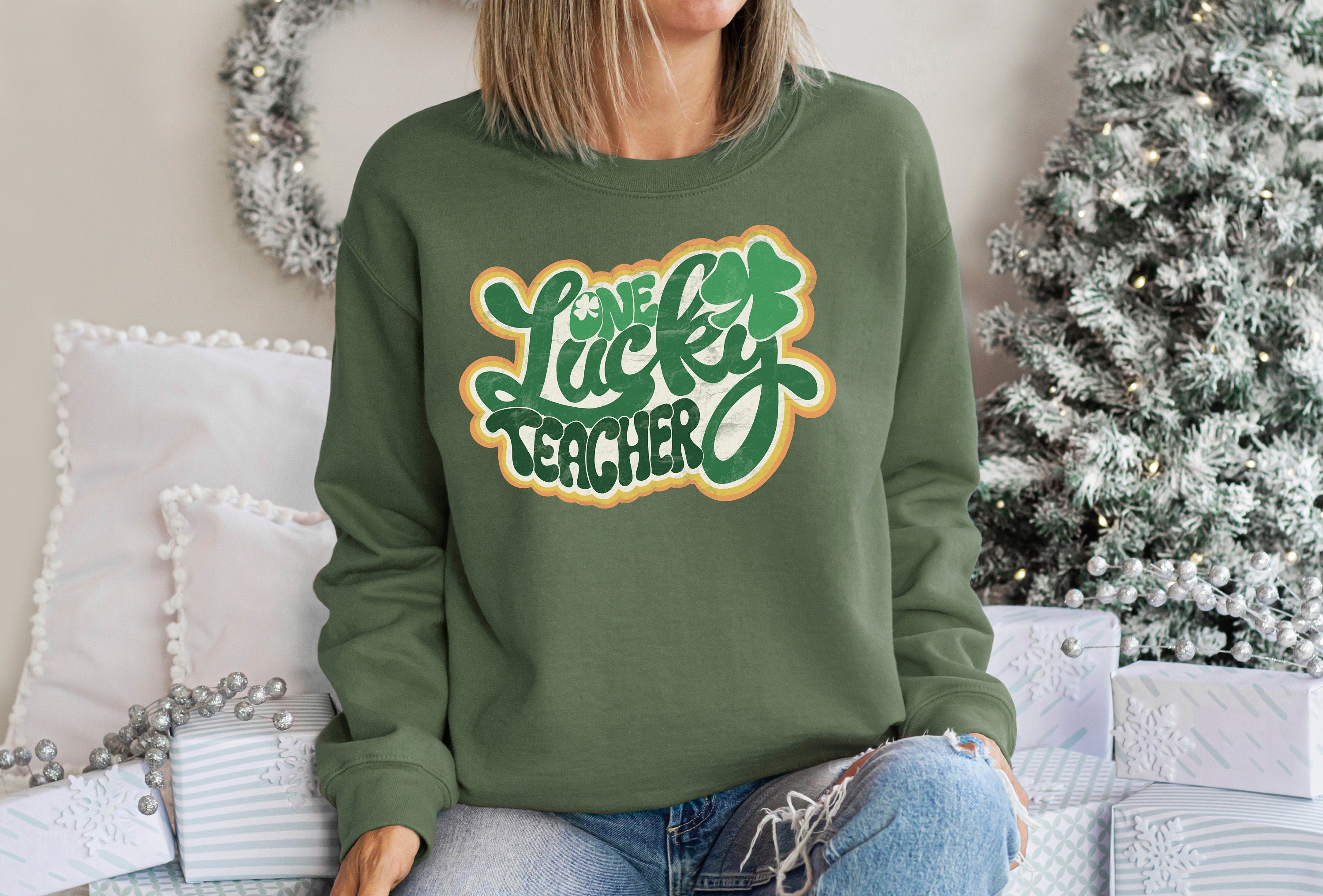 Retro Lucky Teacher Sweatshirt, Teaching Sweater, St Patricks Day Sweatshirt, Lucky Pullover, Womens Sweatshirt, Crewneck, Shamrock Shirt