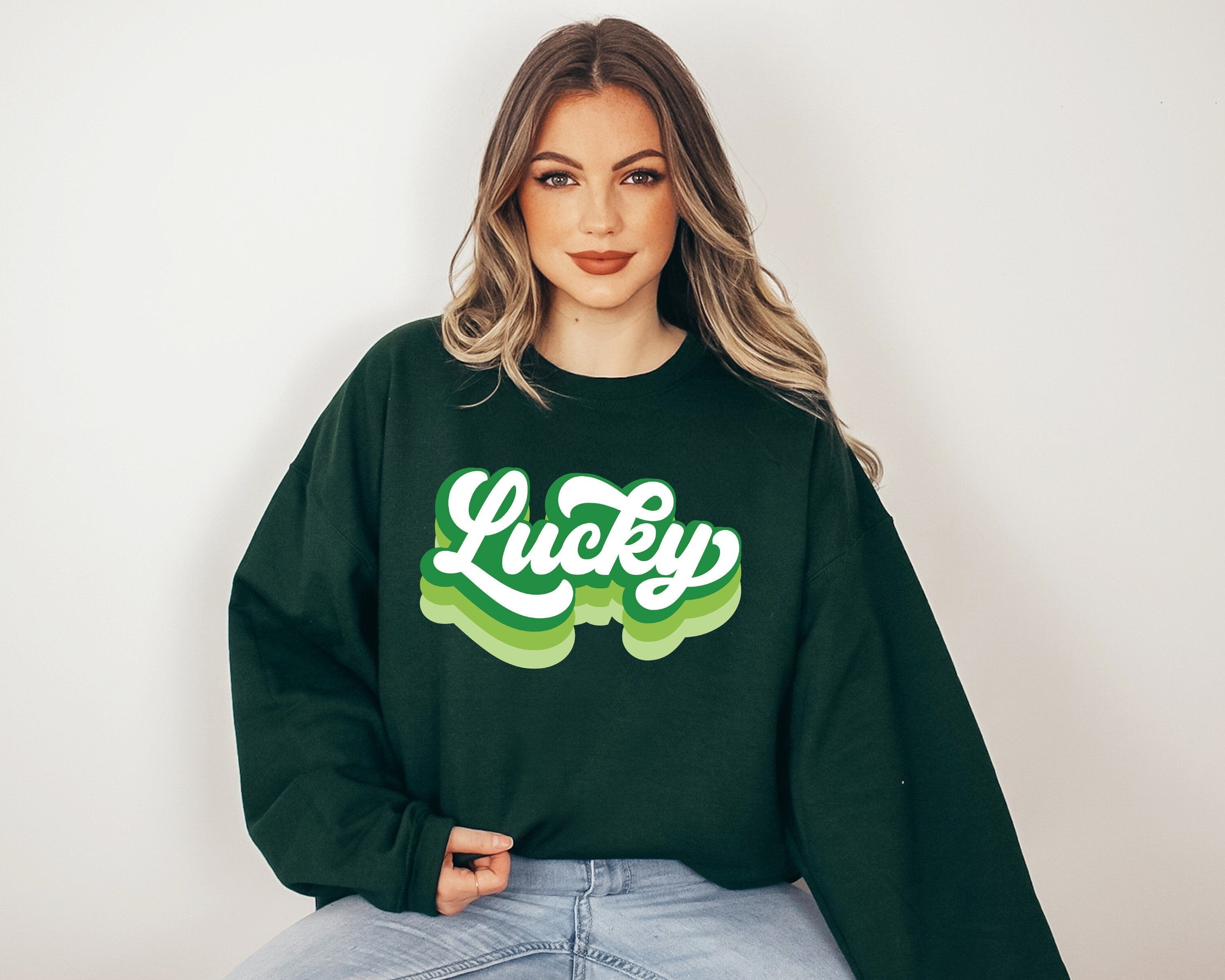 Lucky Retro Sweatshirt, Lucky Clover Sweater, St Patricks Day Sweatshirt, Lucky Pullover, Womens Lucky Sweatshirt, Lucky Crewneck, Shamrock