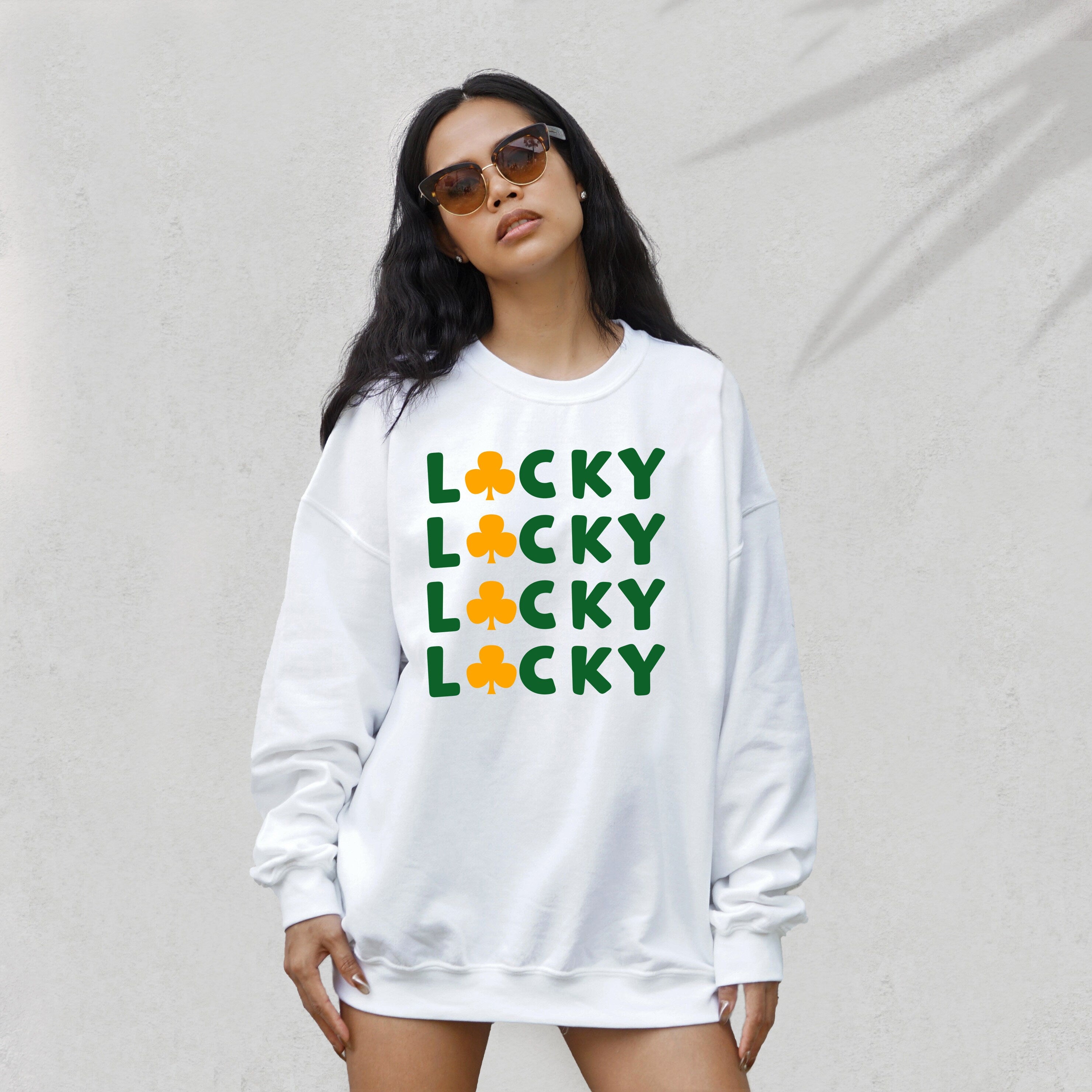 Lucky Retro Sweatshirt, Lucky Clover Sweater, St Patricks Day Sweatshirt, Lucky Pullover, Womens Lucky Sweatshirt, Lucky Crewneck, Shamrock