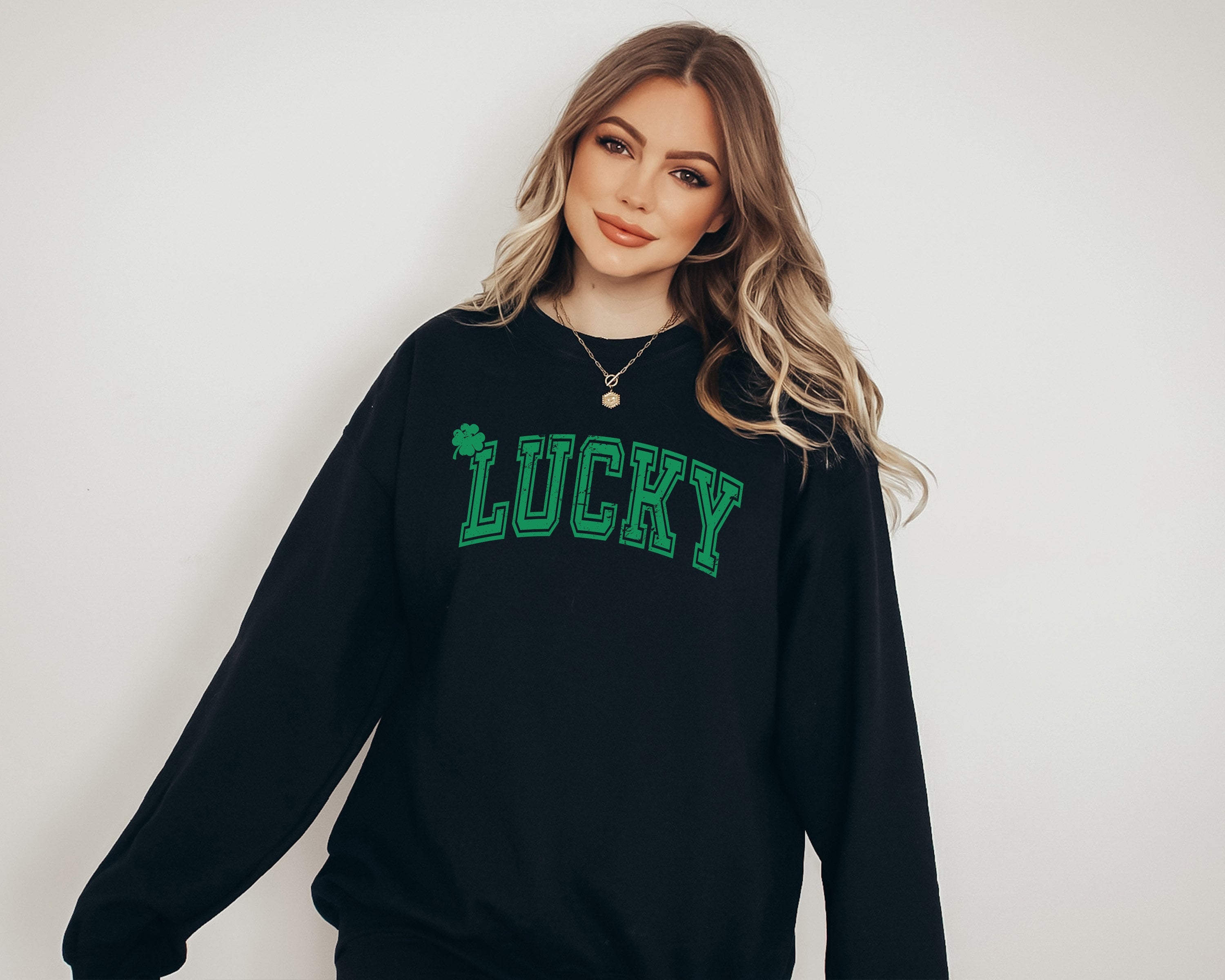 Lucky Retro Sweatshirt, Lucky Clover Sweater, St Patricks Day Sweatshirt, Lucky Pullover, Womens Lucky Sweatshirt, Lucky Crewneck, Shamrock