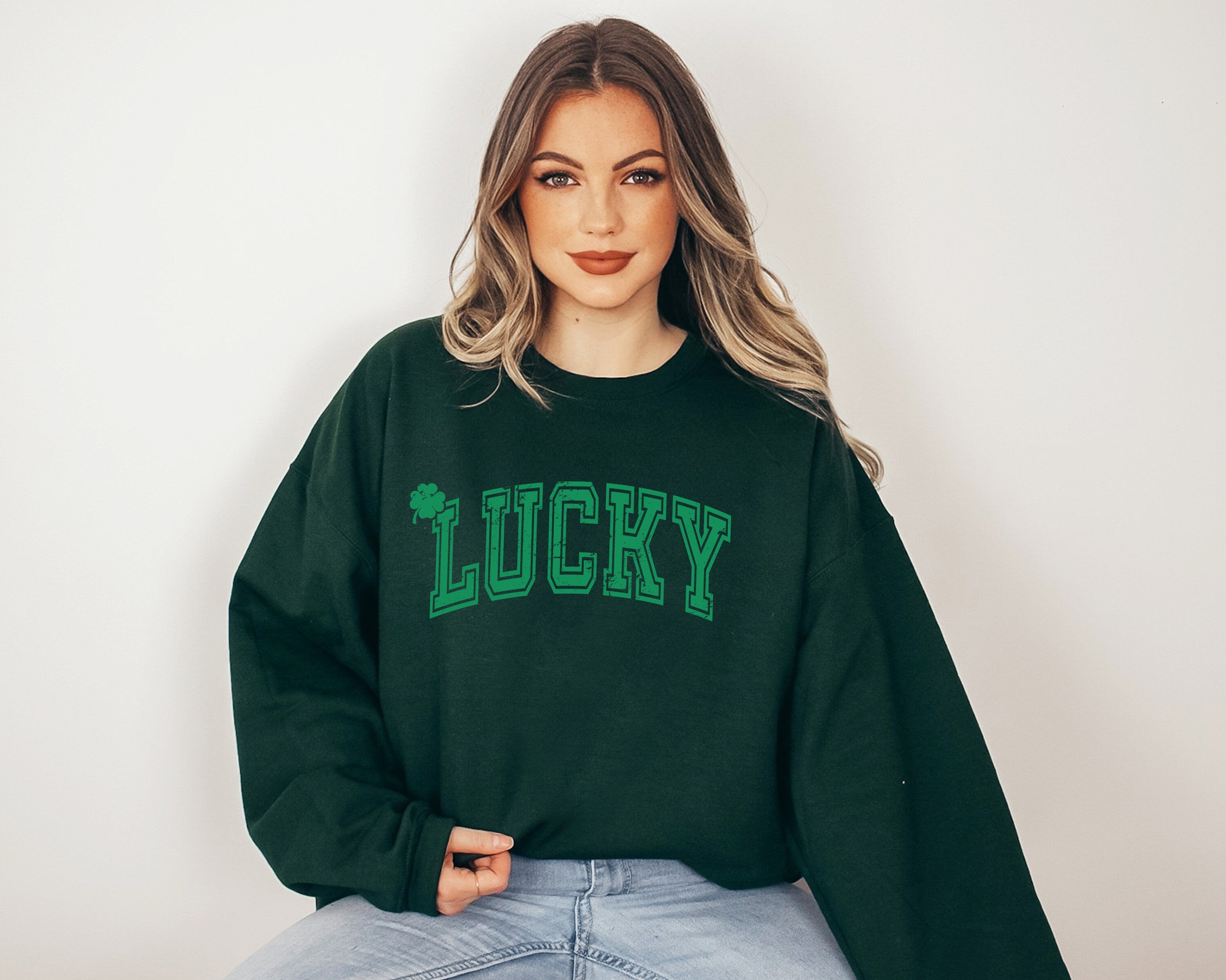 Lucky Retro Sweatshirt, Lucky Clover Sweater, St Patricks Day Sweatshirt, Lucky Pullover, Womens Lucky Sweatshirt, Lucky Crewneck, Shamrock
