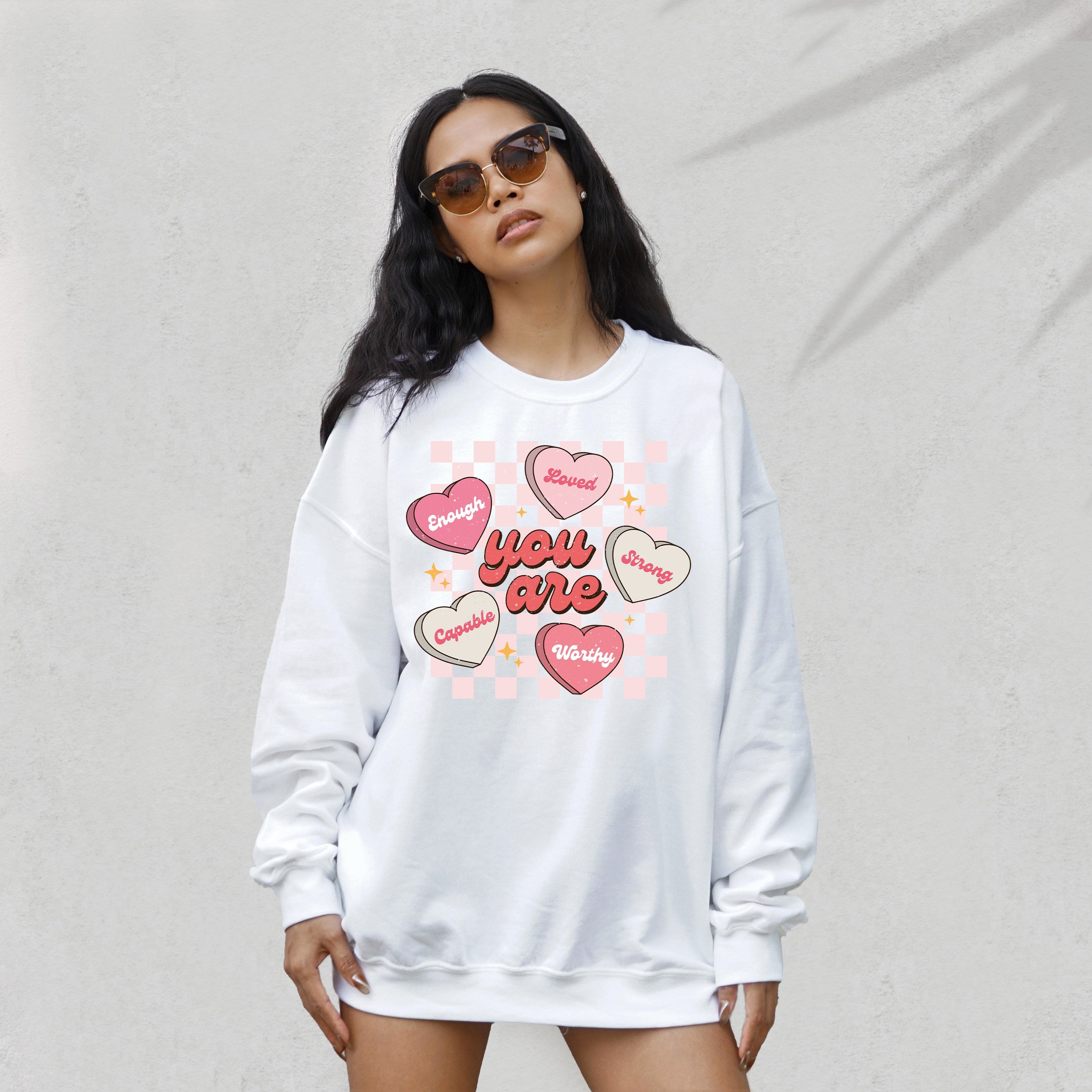 Retro Valentines Sweatshirt, Love Vibes, Valentines Day, Love Pullover, Womens Love Sweatshirt, Red Crewneck, You Are Enough, Loved, Worthy