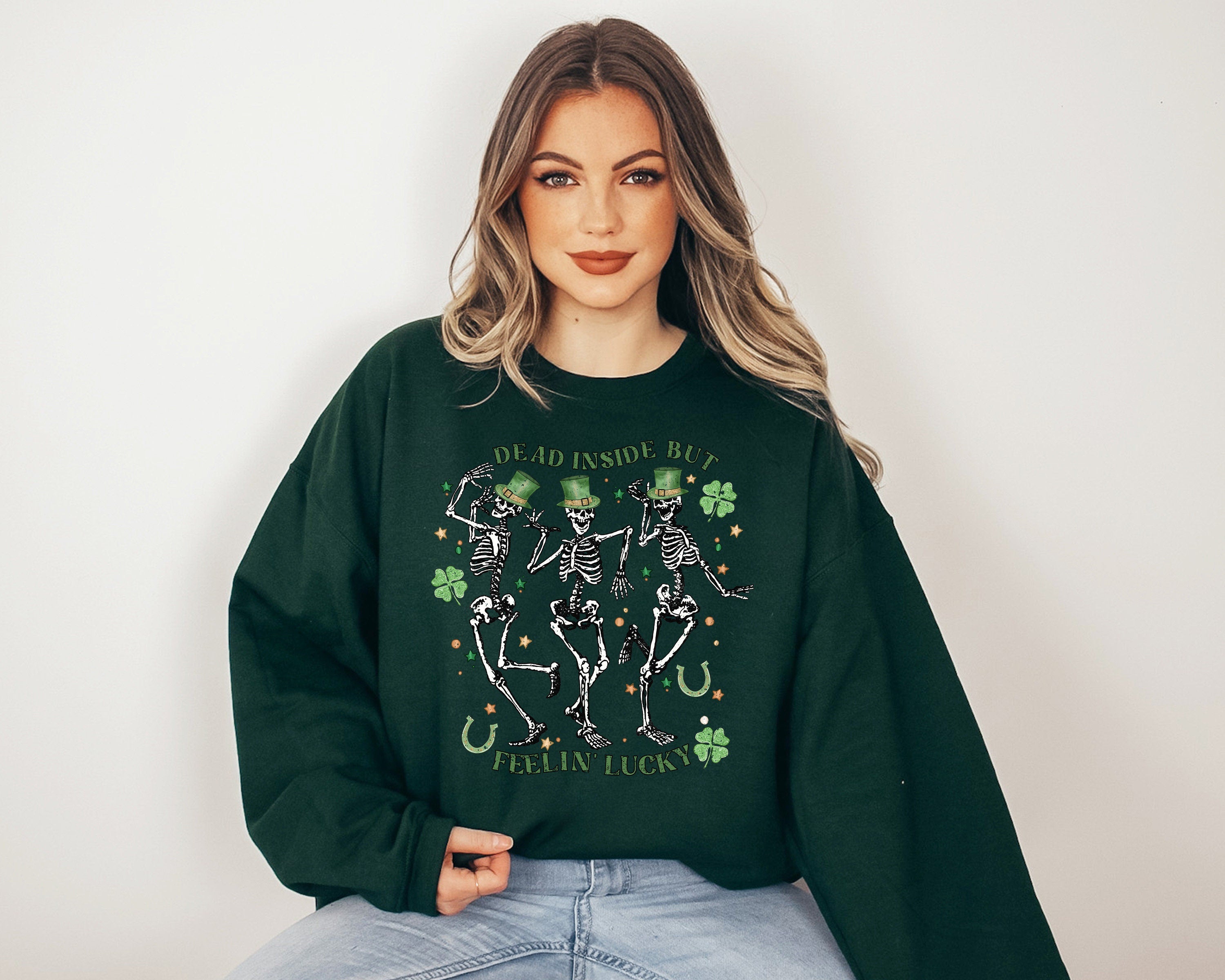 Dead Inside But Feeling Lucky Sweatshirt, Lucky Clover Sweater, St Patricks Day Sweatshirt, Lucky Pullover, Womens Sweatshirt, Crewneck
