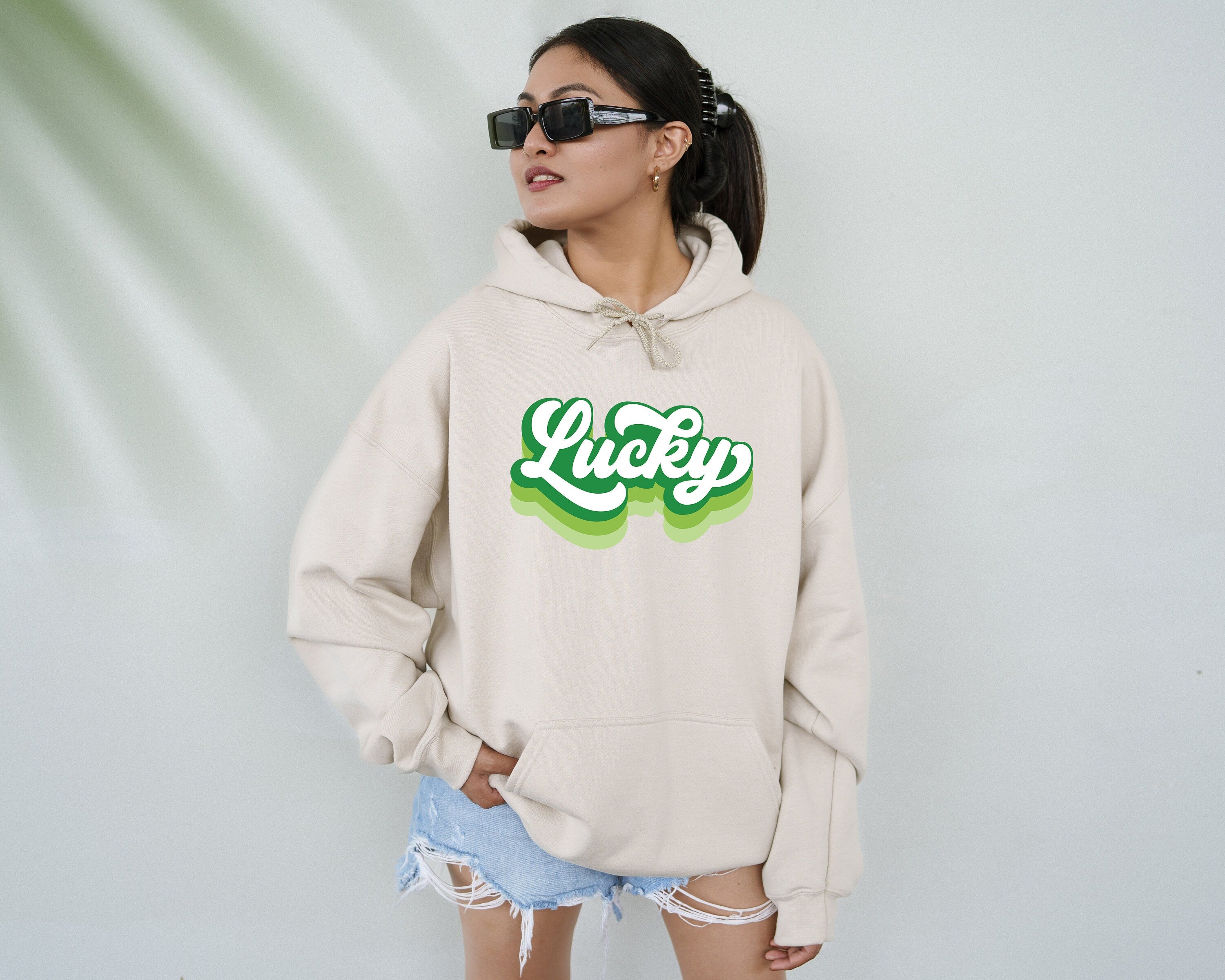 Lucky Retro Hoodie, Lucky Clover Sweater, St Patricks Day Sweatshirt, Lucky Pullover, Womens Lucky Hooded Sweatshirt, Lucky Sweater,Shamrock