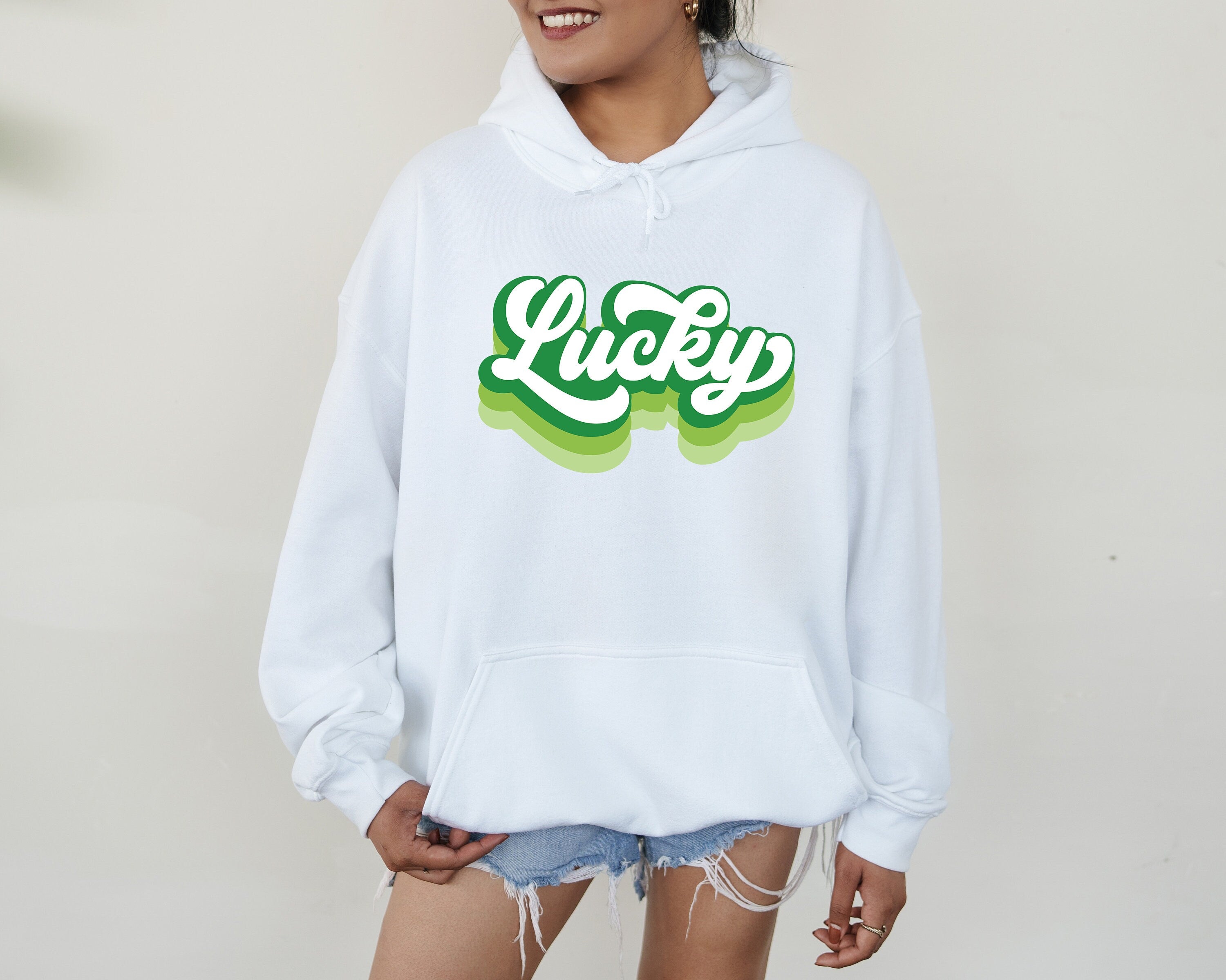 Lucky Retro Hoodie, Lucky Clover Sweater, St Patricks Day Sweatshirt, Lucky Pullover, Womens Lucky Hooded Sweatshirt, Lucky Sweater,Shamrock