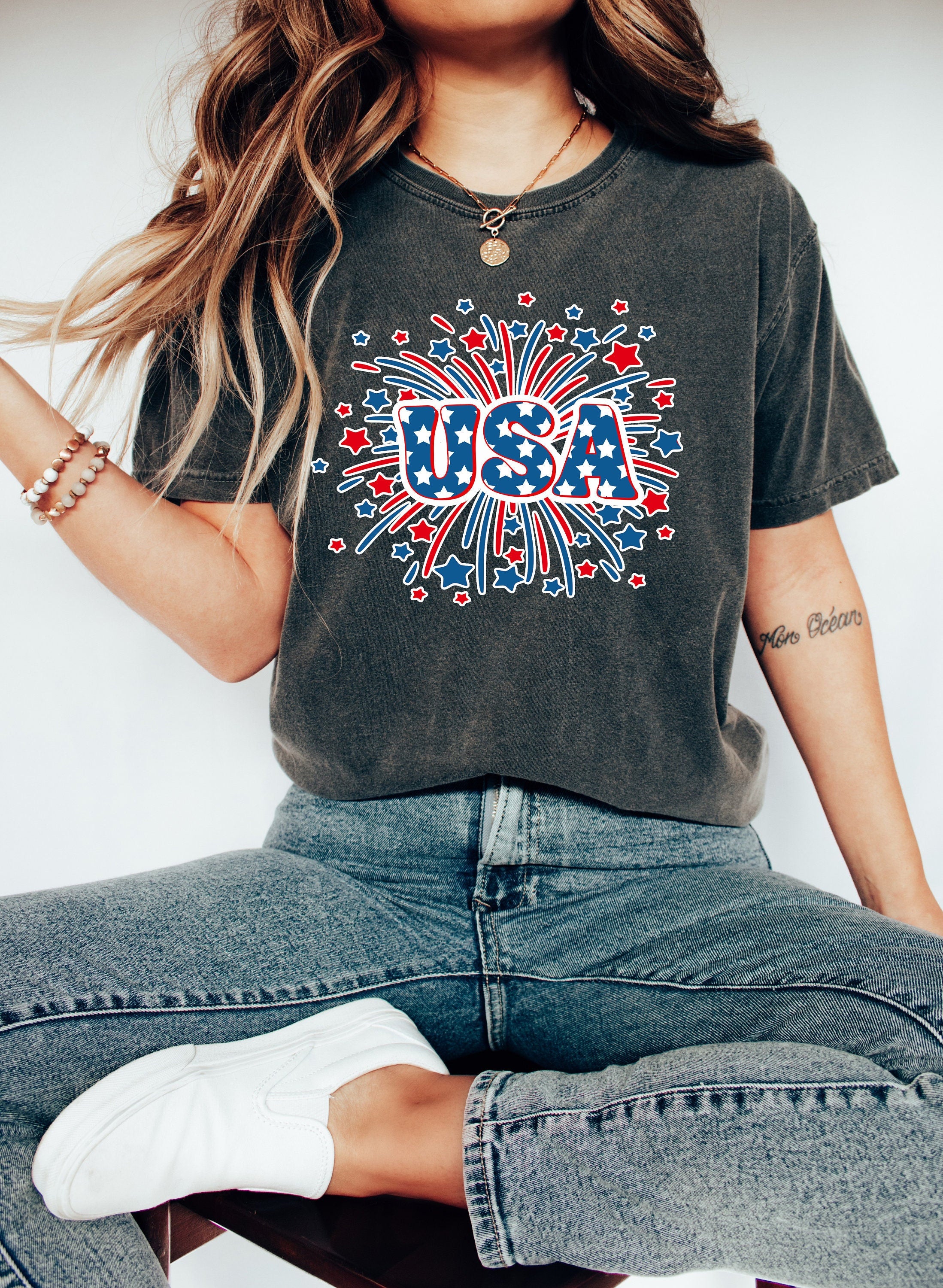 Retro America Fire Works USA shirt,4th of July tee,Retro funny fourth shirt, Women 4th of July Tee,America Patriotic Shirt, Independence