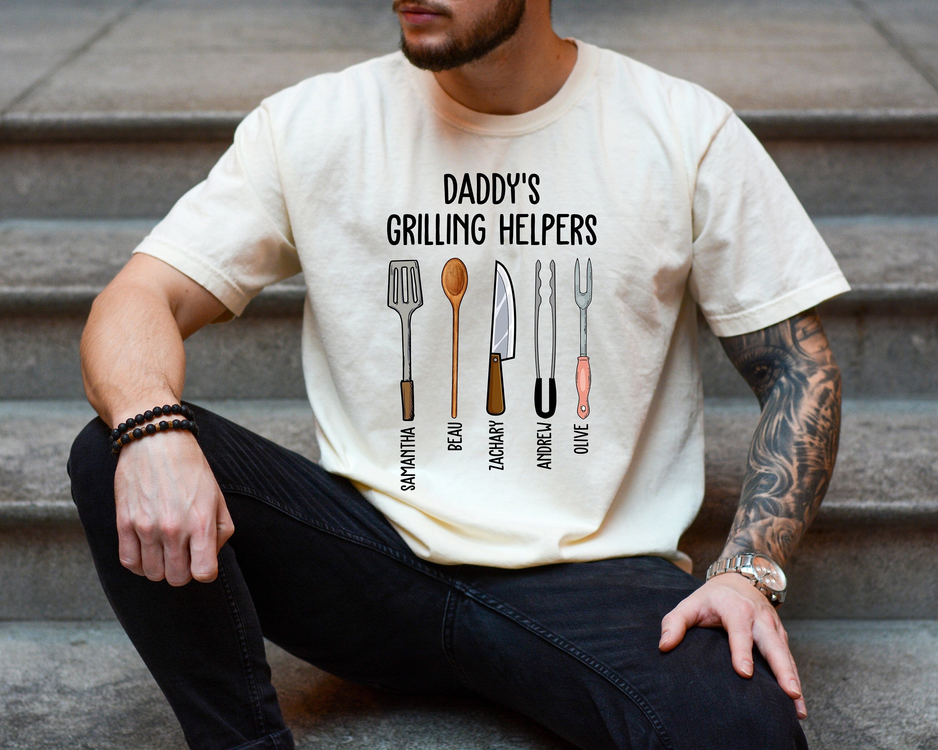 Custom Comfort Colors Tee, Daddy's Grilling Helpers Shirt, Girl Dad, Dad Shirt, Custom Kids Names, Dad Gift, Custom Fathers Day Gift, Custom