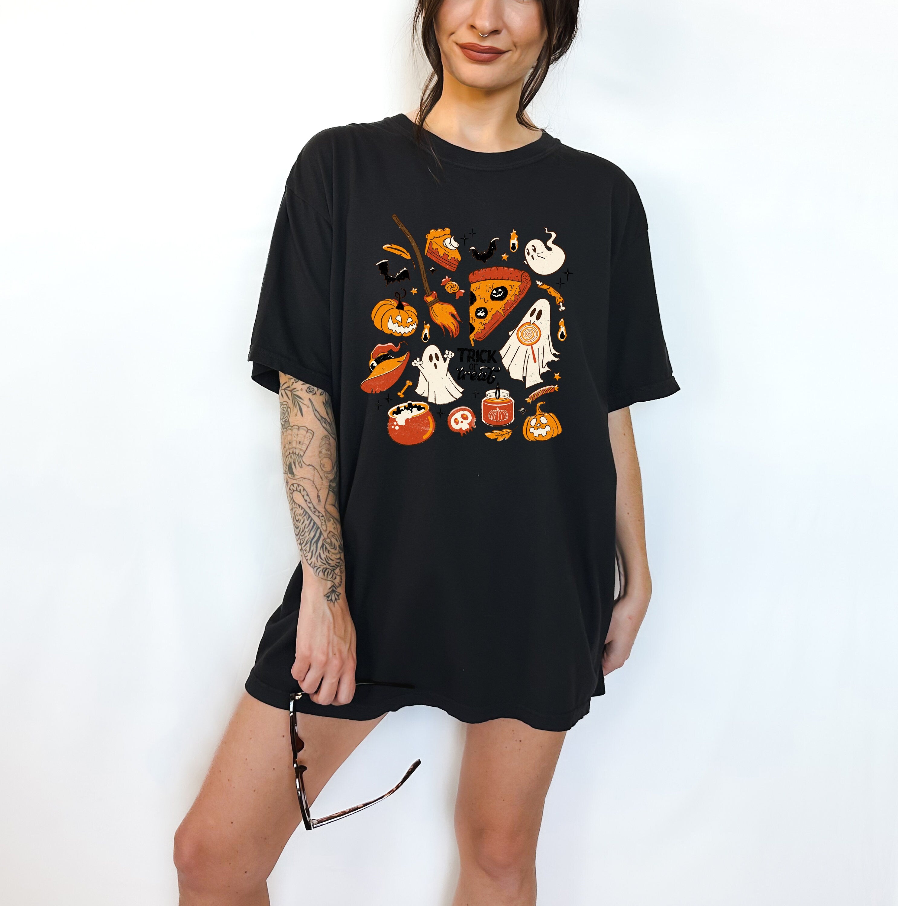 Retro Halloween Comfort Colors shirt, Halloween Doodle Shirt,Vintage Halloween Shirt,Trick or Treat,Retro Fall Shirt, Fall Shirt, autumn