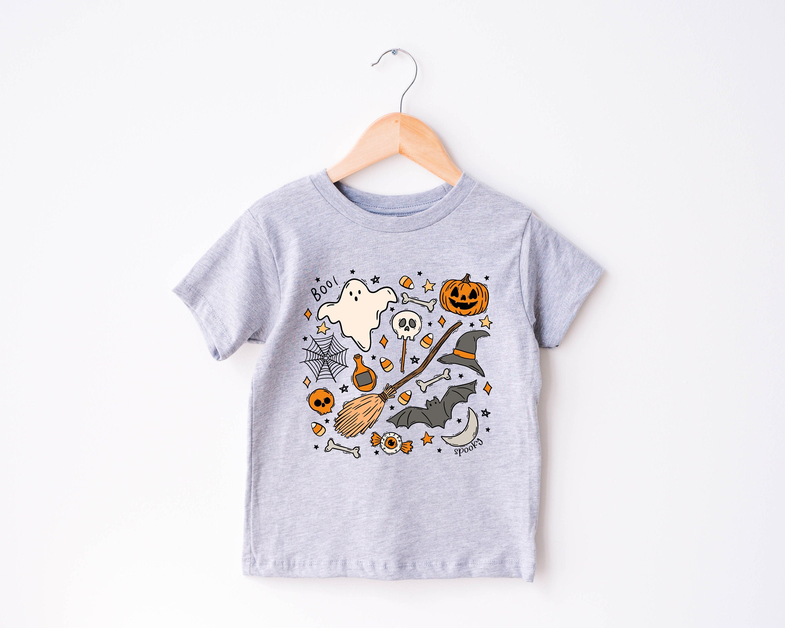 Cute Halloween Doodle Art Toddler Shirt, Cute Fall Shirt, Toddler Youth Halloween Tee, Retro Boho Cute Vintage Bodysuit, Cute Pumpkin Tee