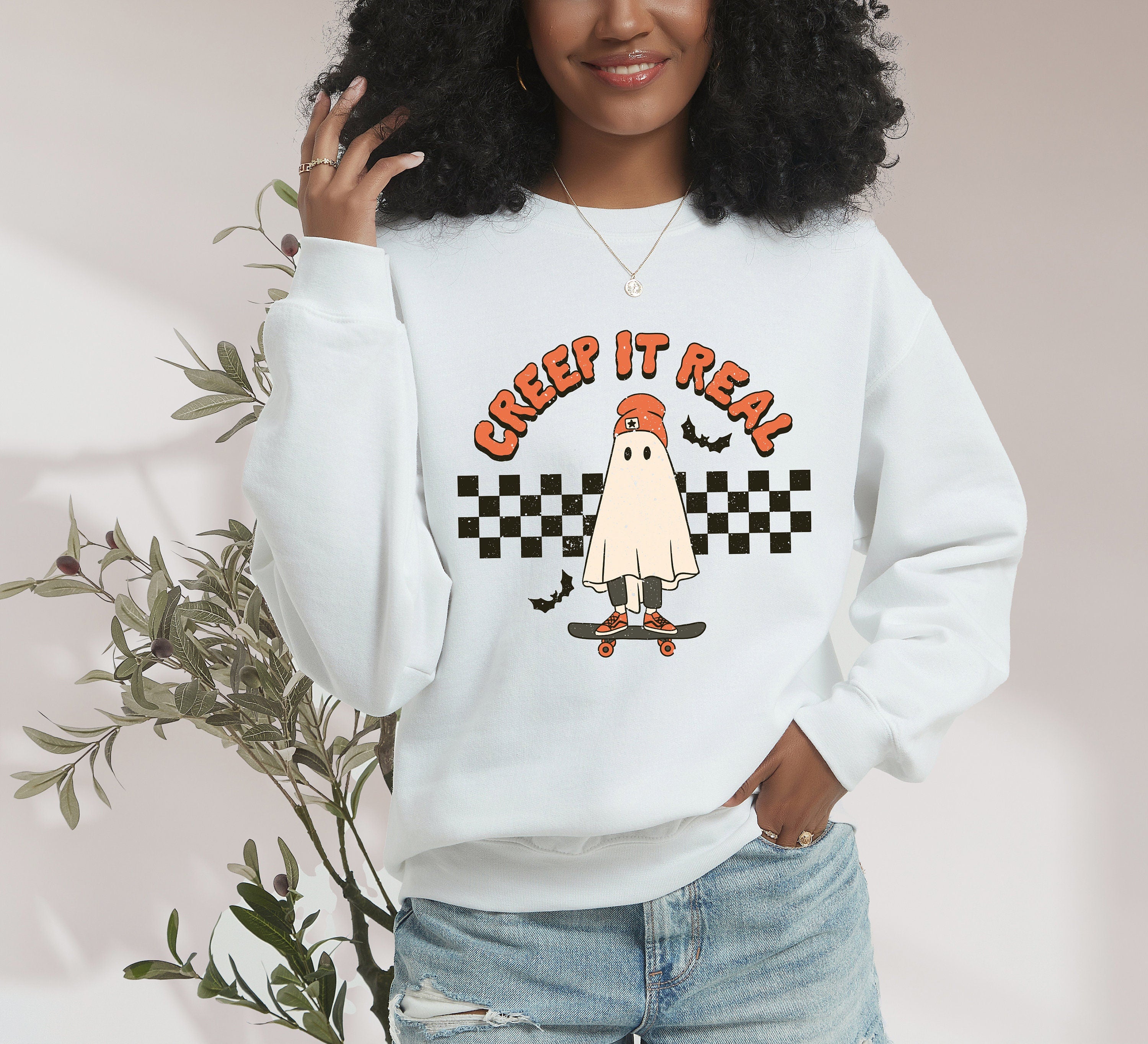 Retro Halloween Creep It Real Crewneck, Fall Design, Cute Vintage Halloween Sweater, Fall Sweatshirt ,Autumn Sweater, Pumpkin Sweater