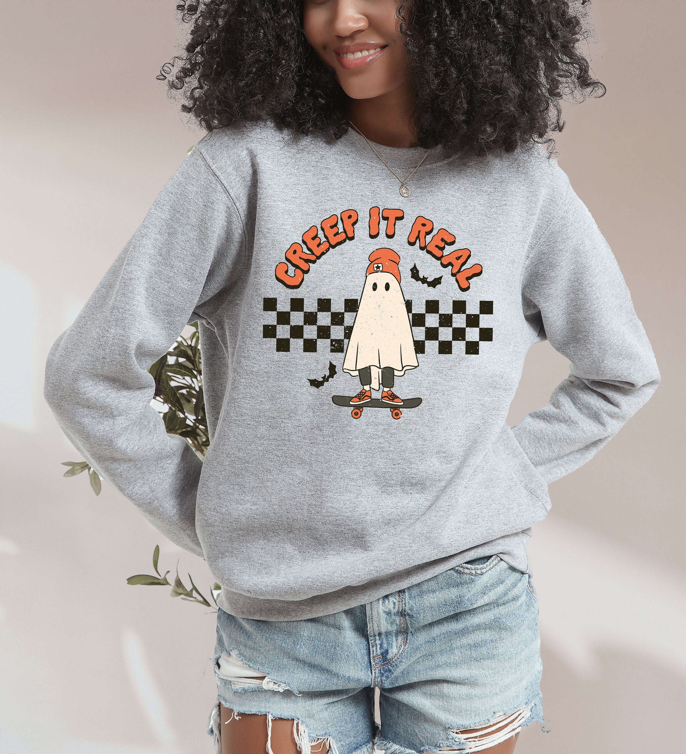 Retro Halloween Creep It Real Crewneck, Fall Design, Cute Vintage Halloween Sweater, Fall Sweatshirt ,Autumn Sweater, Pumpkin Sweater