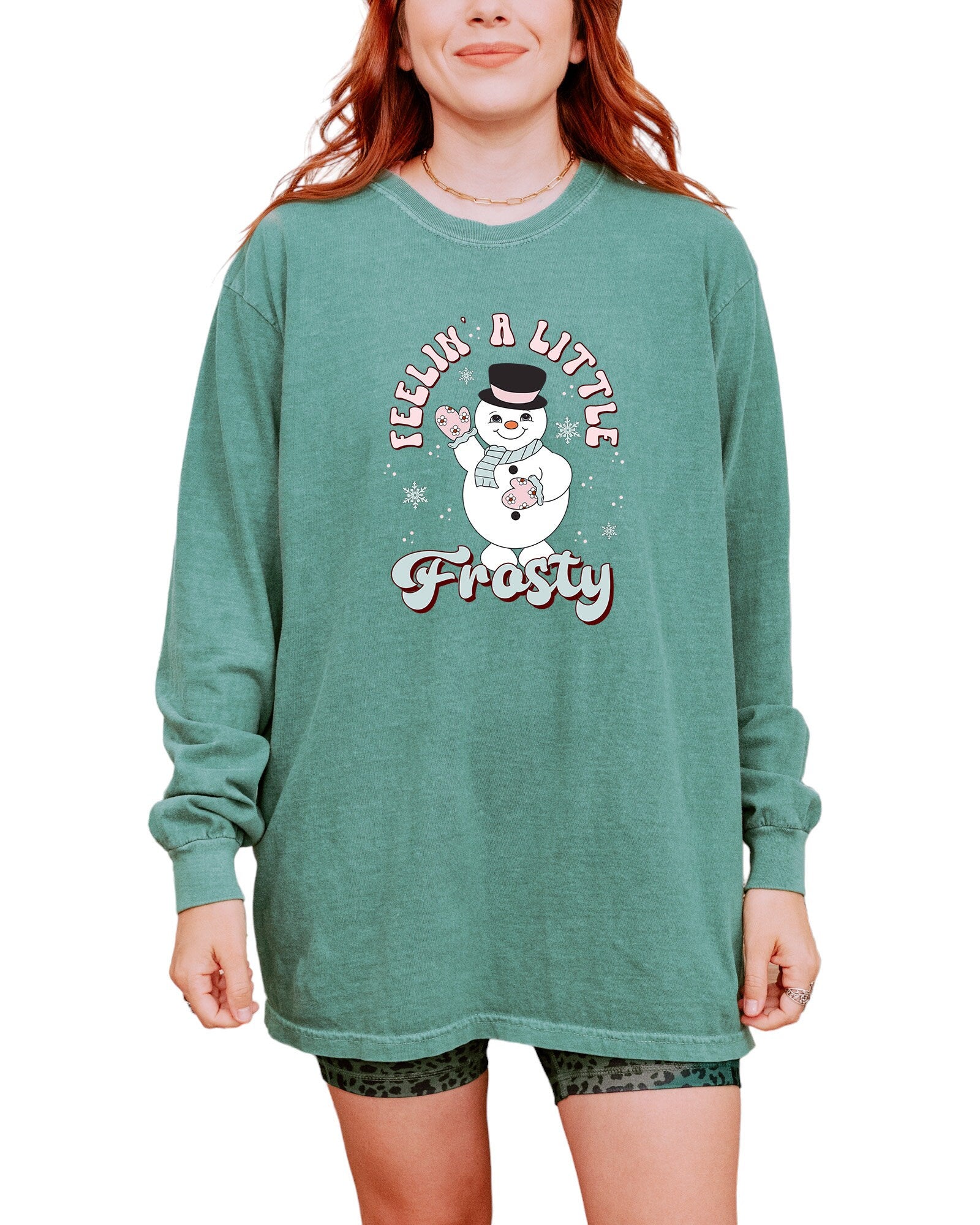 Long Sleeve Retro Christmas Comfort Colors shirt, Feelin A Little Frosty Long Sleeve, Vintage Holiday Shirt, Cute Xmas T, Christmas Sweater