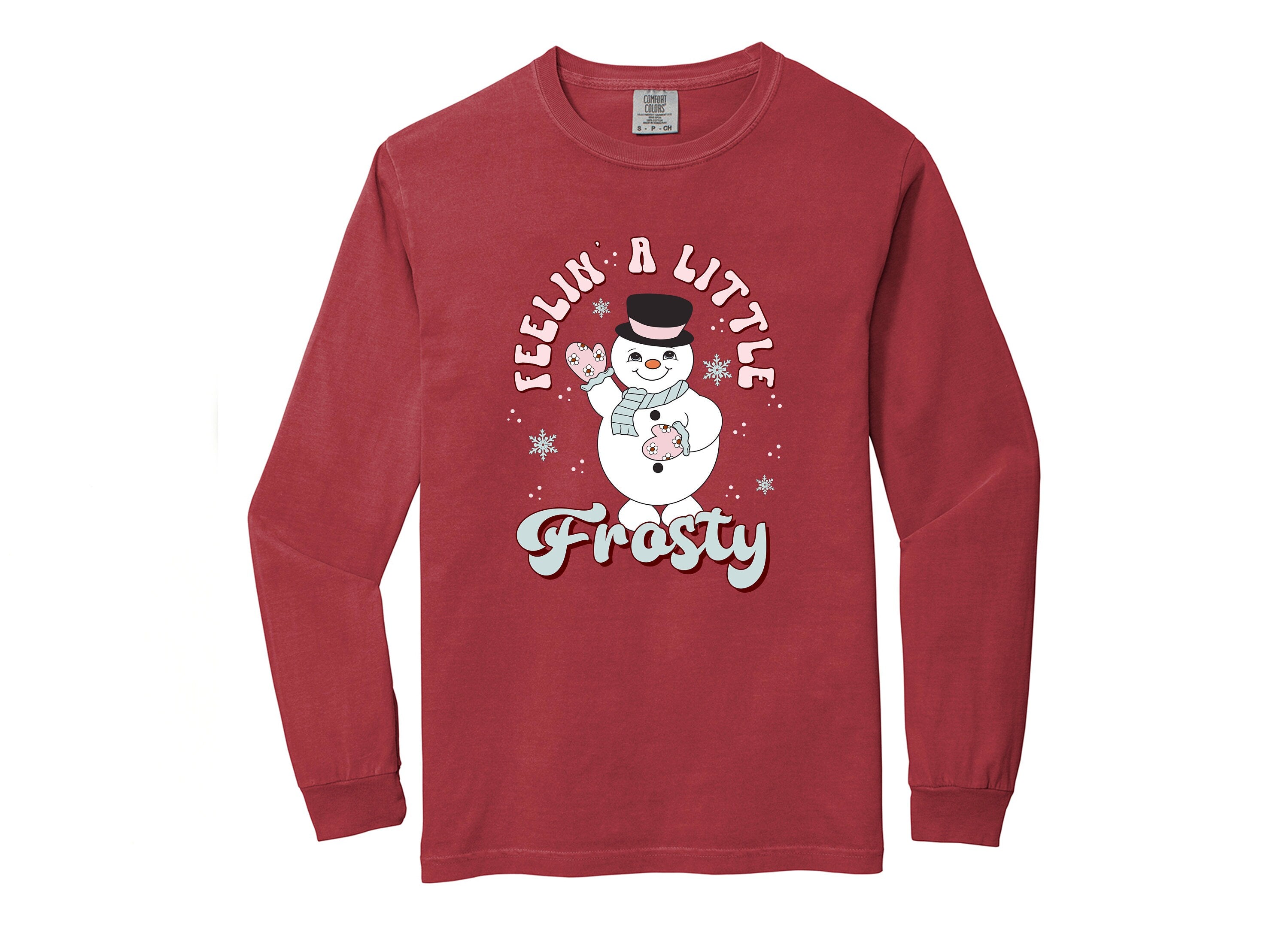 Long Sleeve Retro Christmas Comfort Colors shirt, Feelin A Little Frosty Long Sleeve, Vintage Holiday Shirt, Cute Xmas T, Christmas Sweater