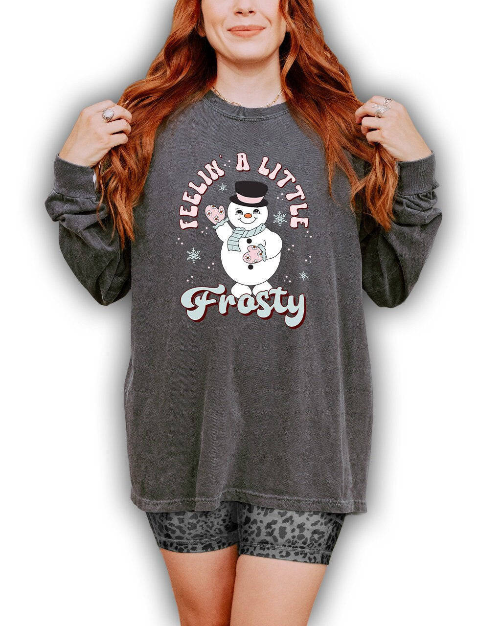 Long Sleeve Retro Christmas Comfort Colors shirt, Feelin A Little Frosty Long Sleeve, Vintage Holiday Shirt, Cute Xmas T, Christmas Sweater