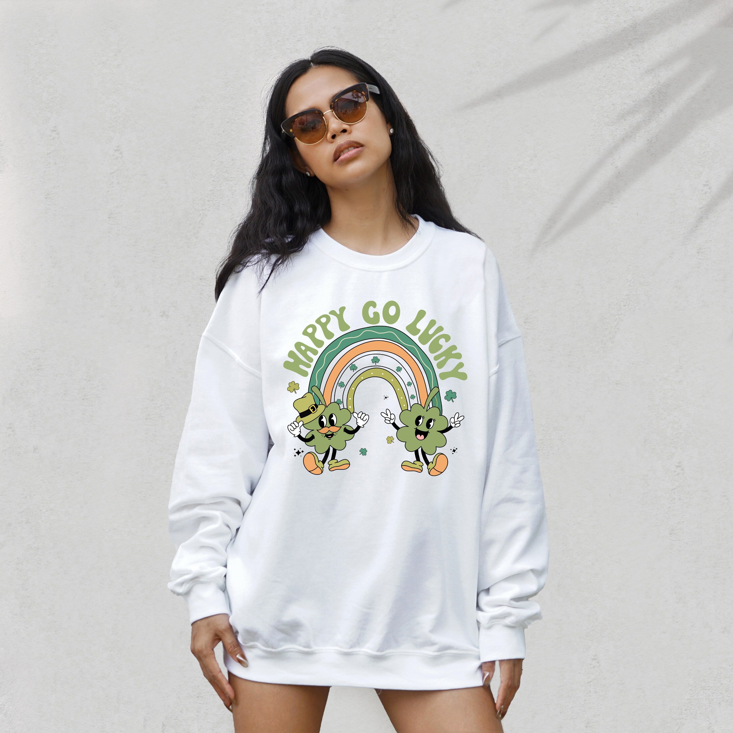 Retro Happy Go Lucky Sweatshirt, Lucky Clover Crew Neck, St Patricks Day Sweatshirt, St. Pattys Day Sweatshirt, St. Paddy's Sweater