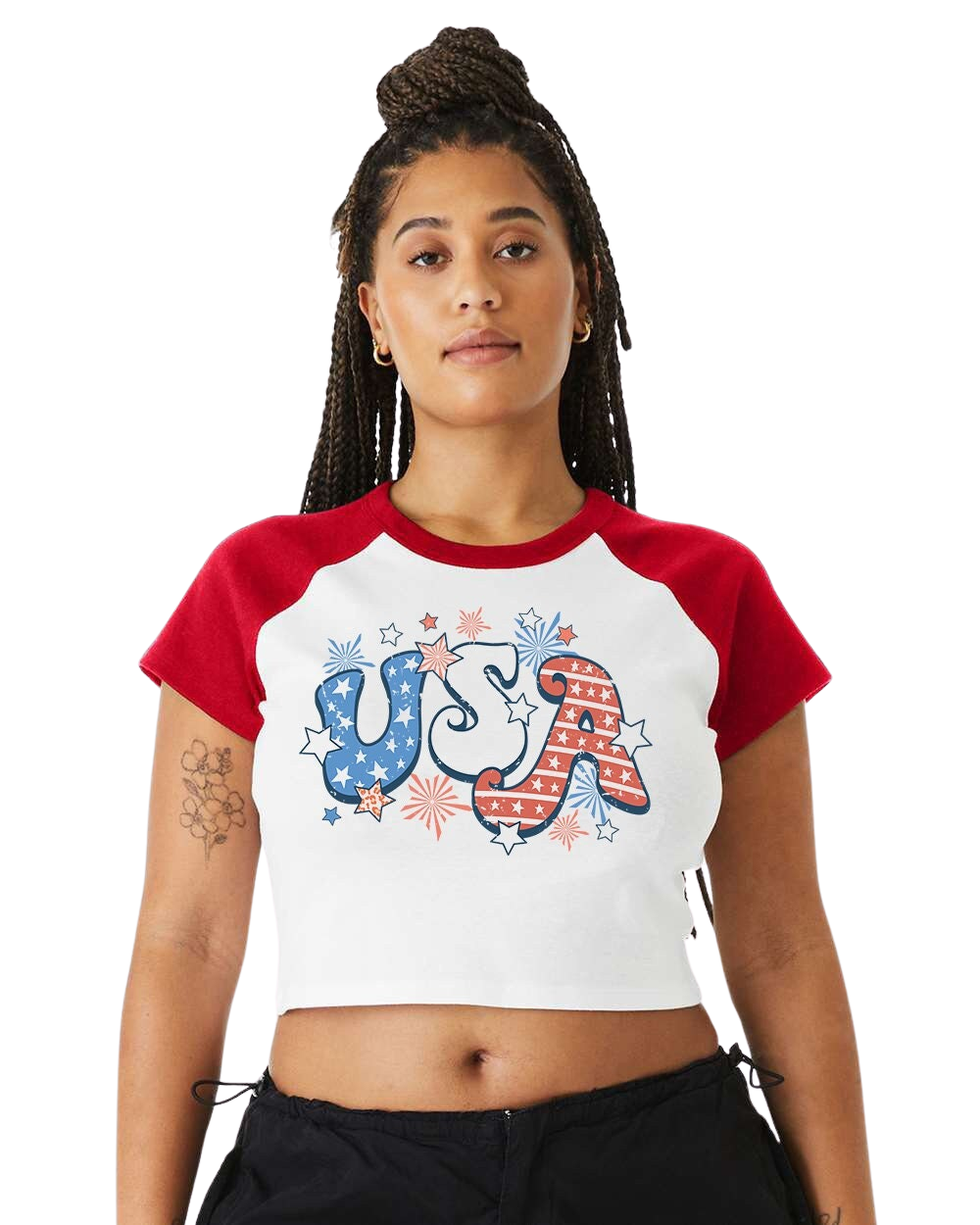 Baby Raglan Crop Top Tee Retro America Stars USA shirt,4th of July tee, Retro funny fourth shirt,