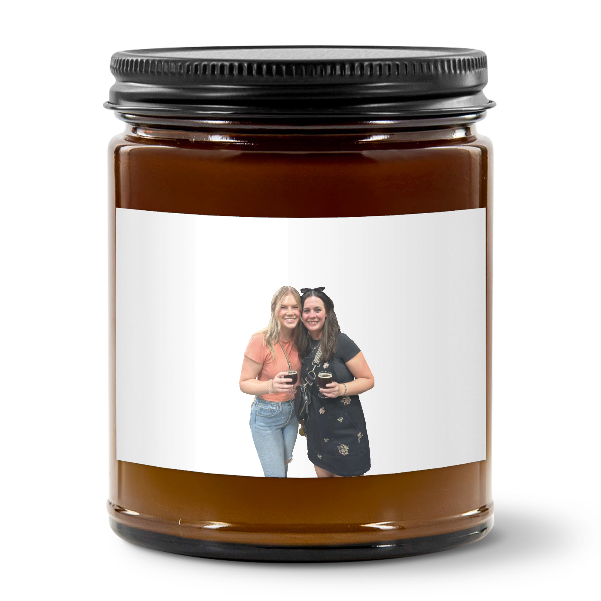 test 9oz Amber Jar Candle | 3"x2" White Label | Black Matte Lid