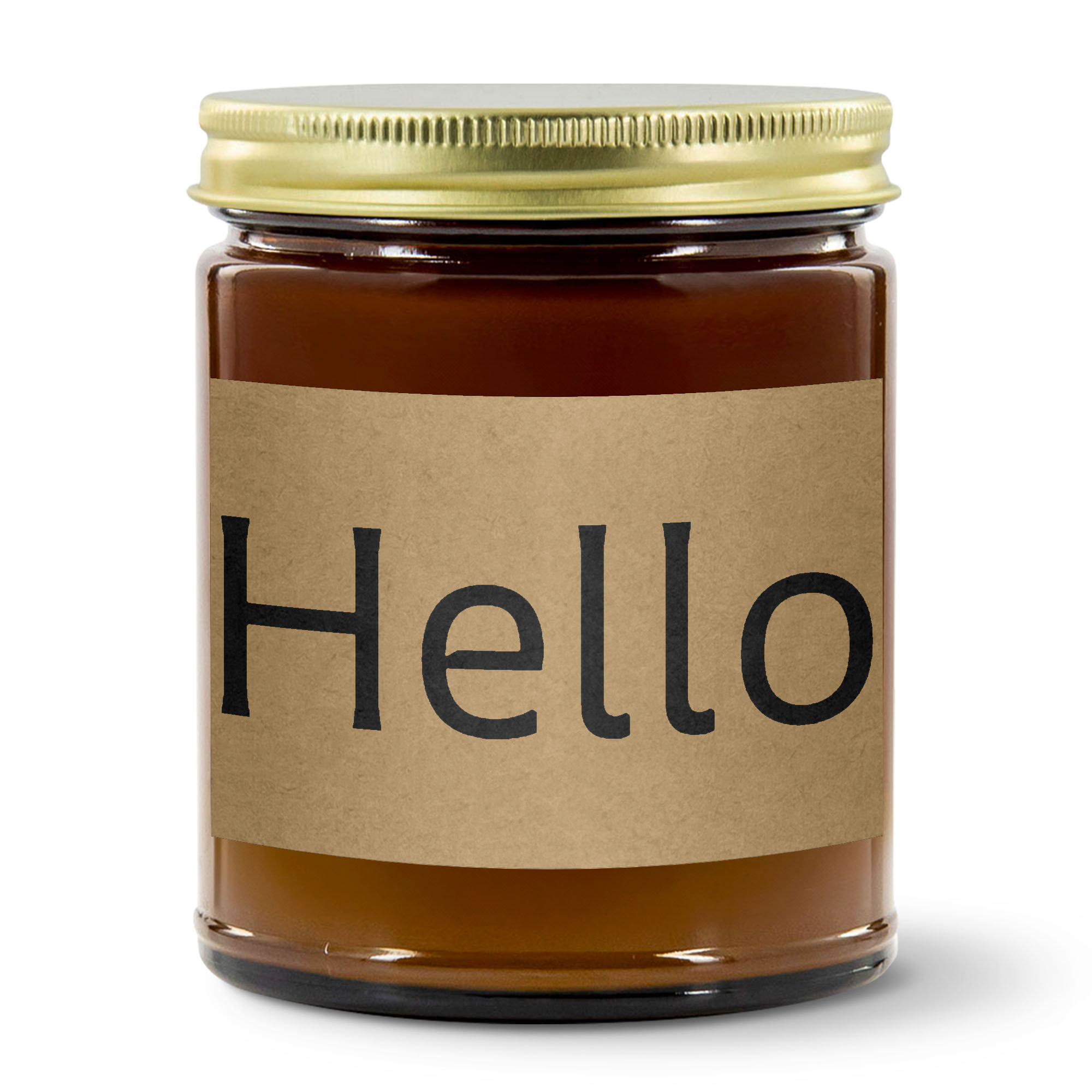 test 2 b9oz Amber Jar Candle | 3"x2" Kraft Label | Gold Lid
