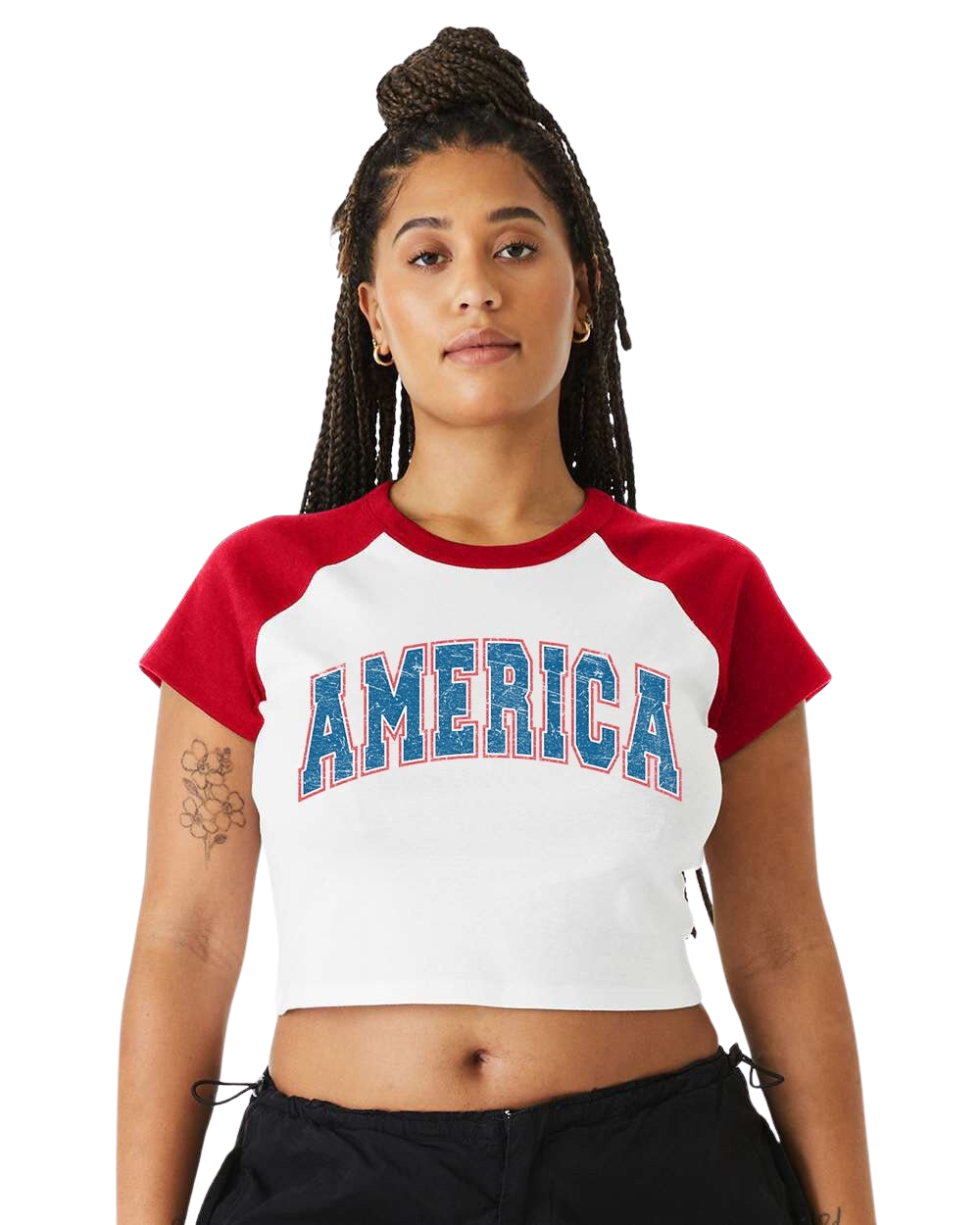 Raglan Crop Top Baby Tee Retro Red White Blue America Shirt USA shirt 4th of July tee Womens 4th of