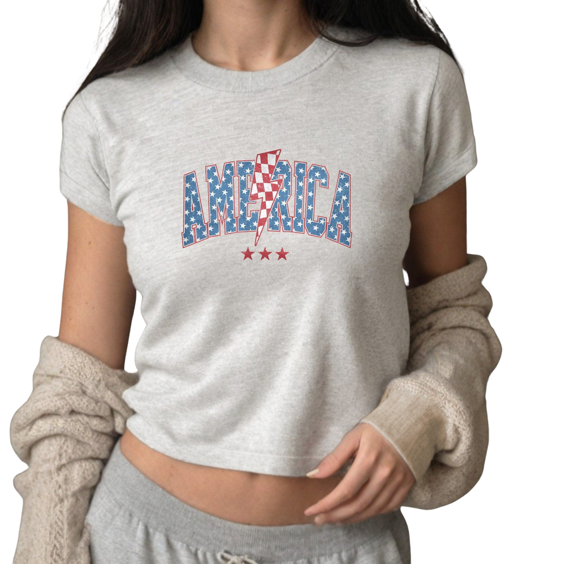 Checkered America 4th of July Baby Tee, Forth of July Design, Cute July 4th Baby Tee, Gildan 5000B T Shirt, Independence Day Cropped Shirt