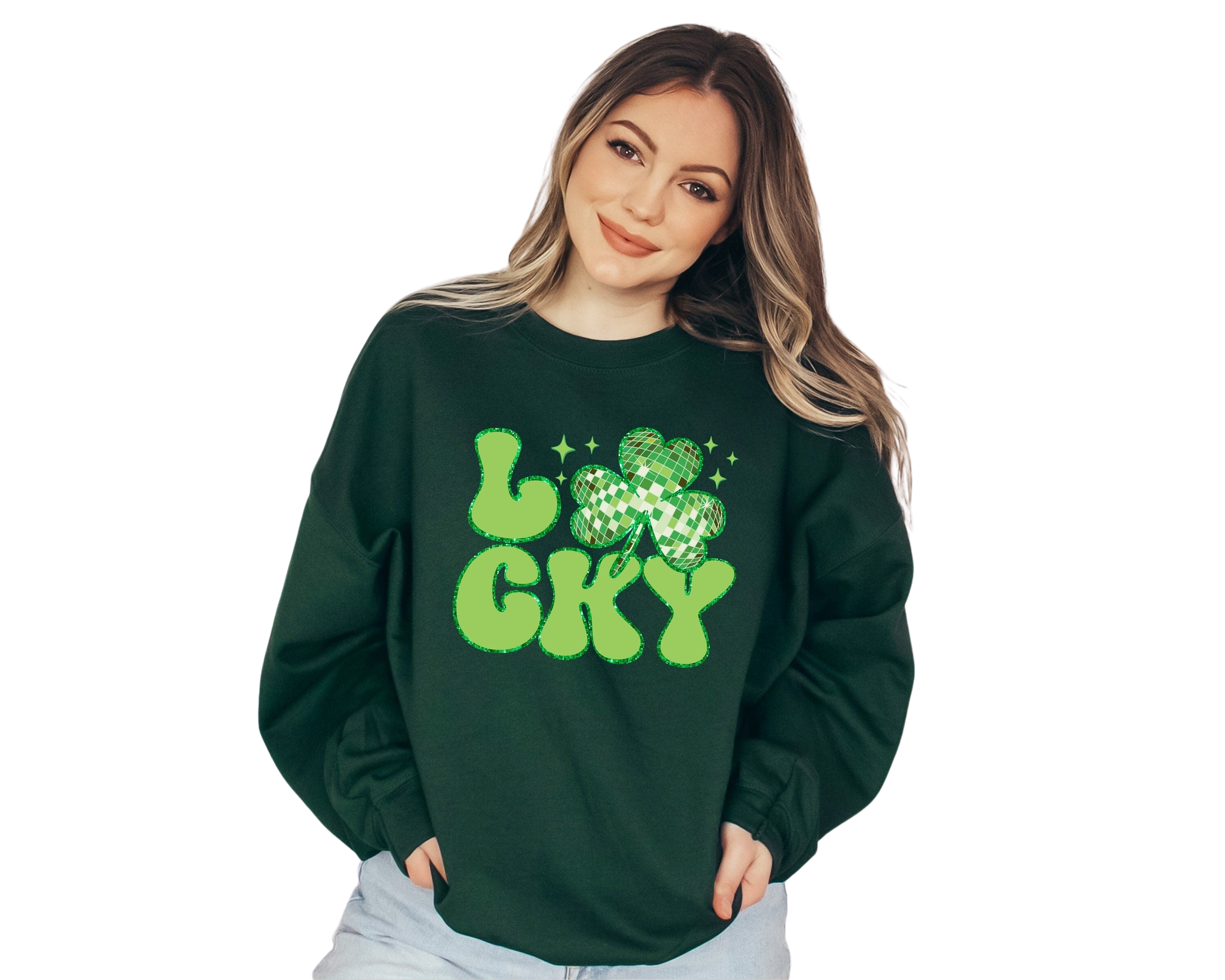 Retro Disco Lucky Sweatshirt, Lucky Clover Crew Neck, St Patricks Day Sweater, St. Pattys Day