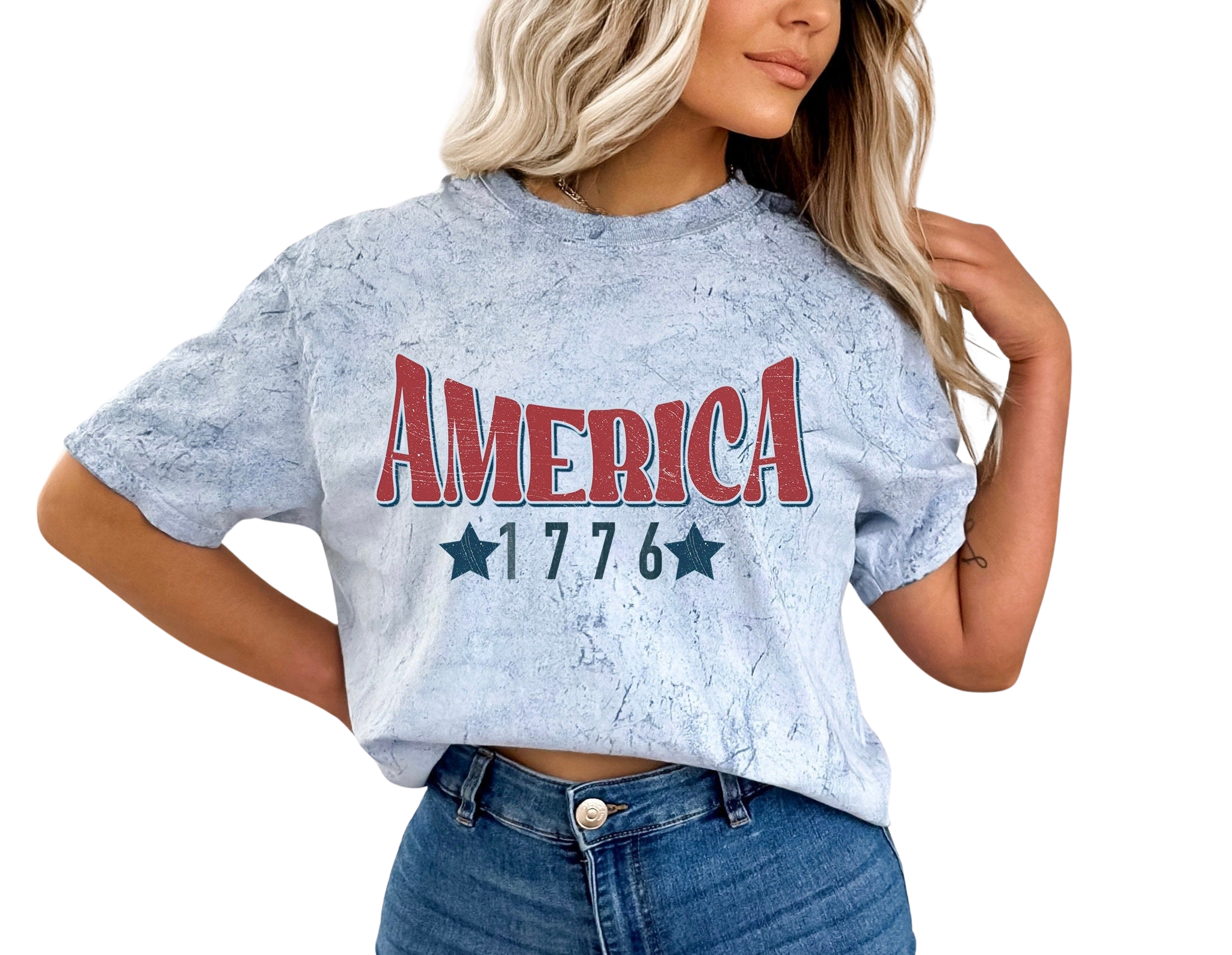 Retro American 1776 Tie Dye Vintage Washed shirt, Retro fourth shirt, Womens 4th of July