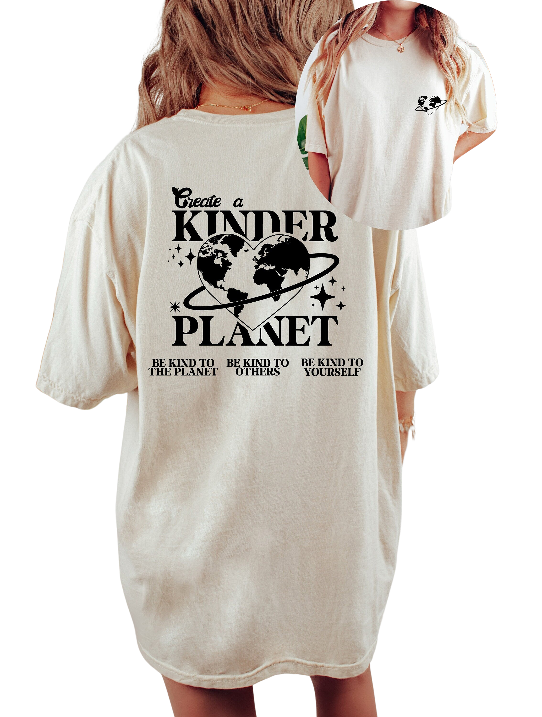 Vintage Washed Tee, Create A Kinder Planet Shirt, Positive Quote Shirt, Womens Shirt, Graphic T