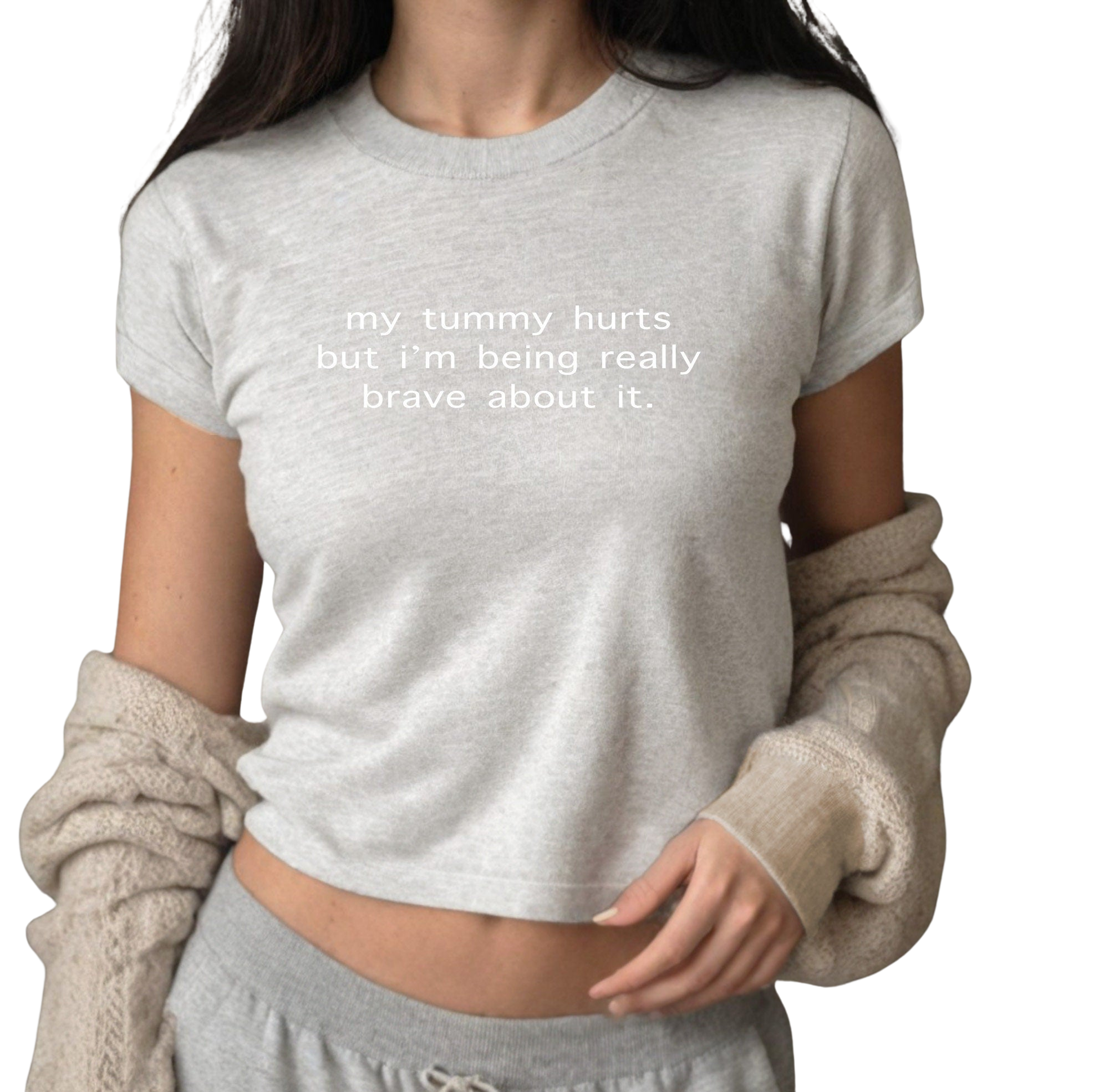 My Tummy Hurts But I'm Being Really Brave About It Baby Tee  Girly, Cute Baby Tee, Baby T for Girls, y2k baby tee, 90s baby tee, y2k, Crop