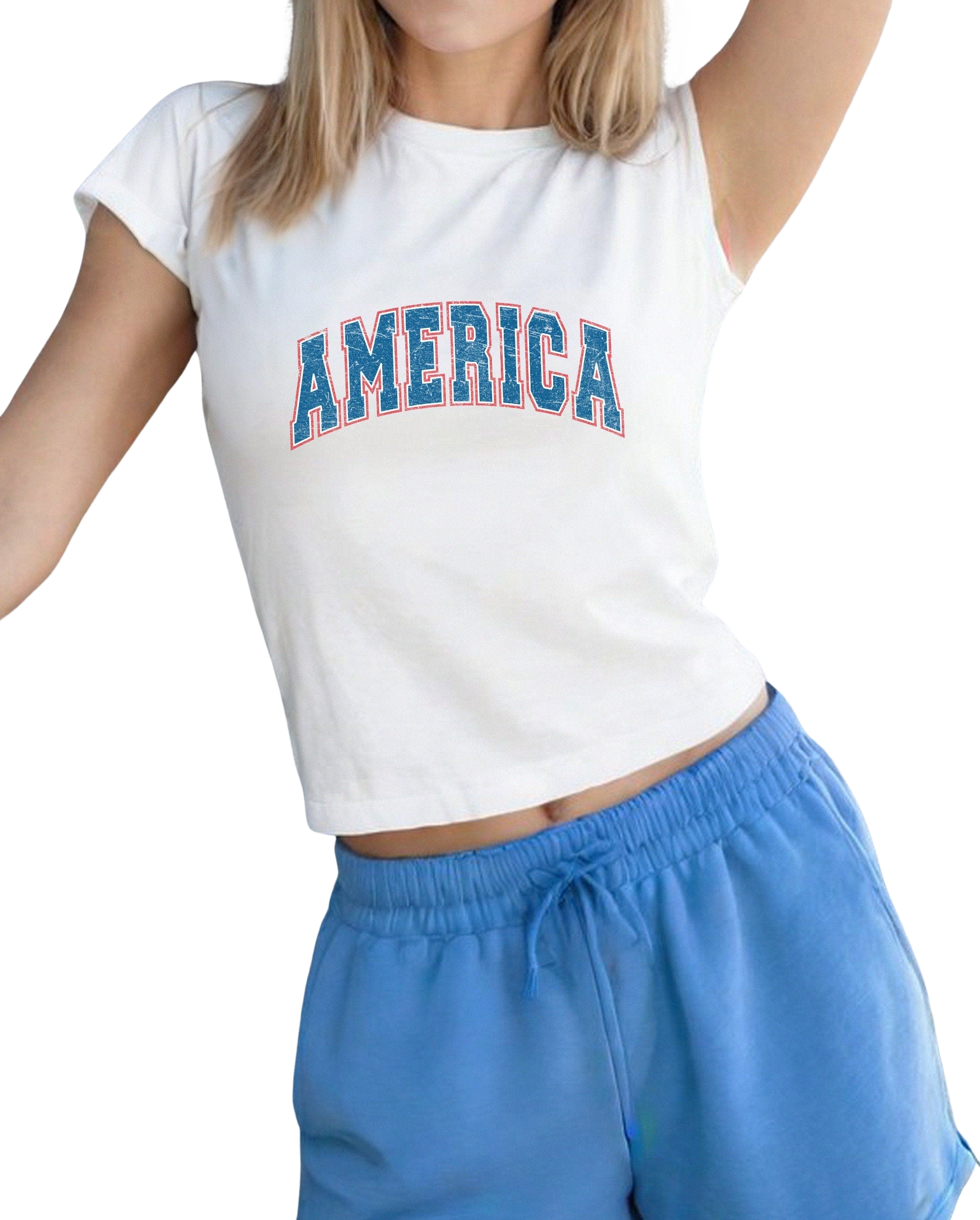 America 4th of July Baby Tee Forth of July Varsity Design Cute July 4th Baby Tee Gildan 5000B T Shirt, Independence Day Cropped Shirt