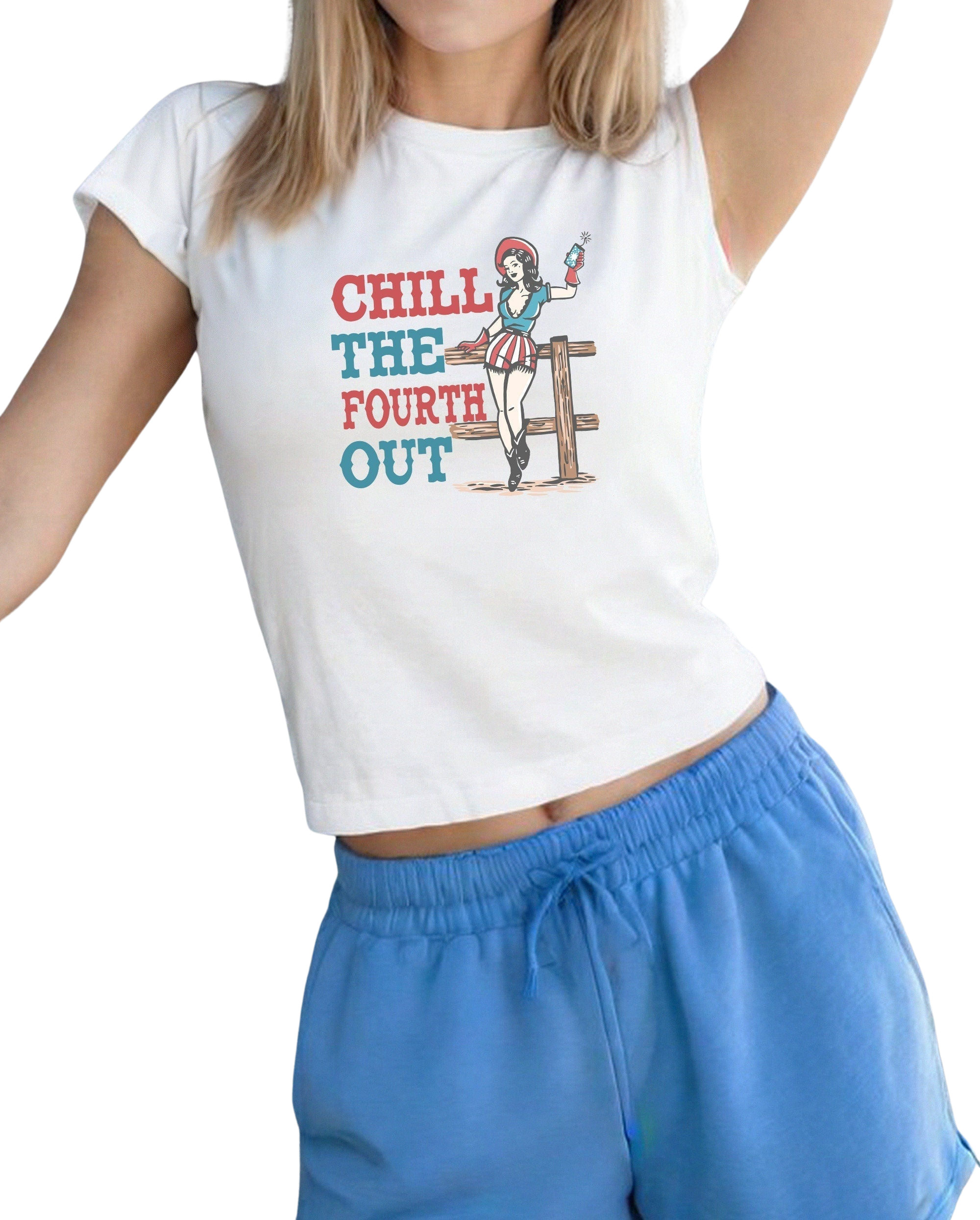 Chill The Fourth Out 4th of July Baby Tee Forth of July Design Western July 4th Baby Tee Gildan 5000B T Shirt Independence Day Cropped Shirt