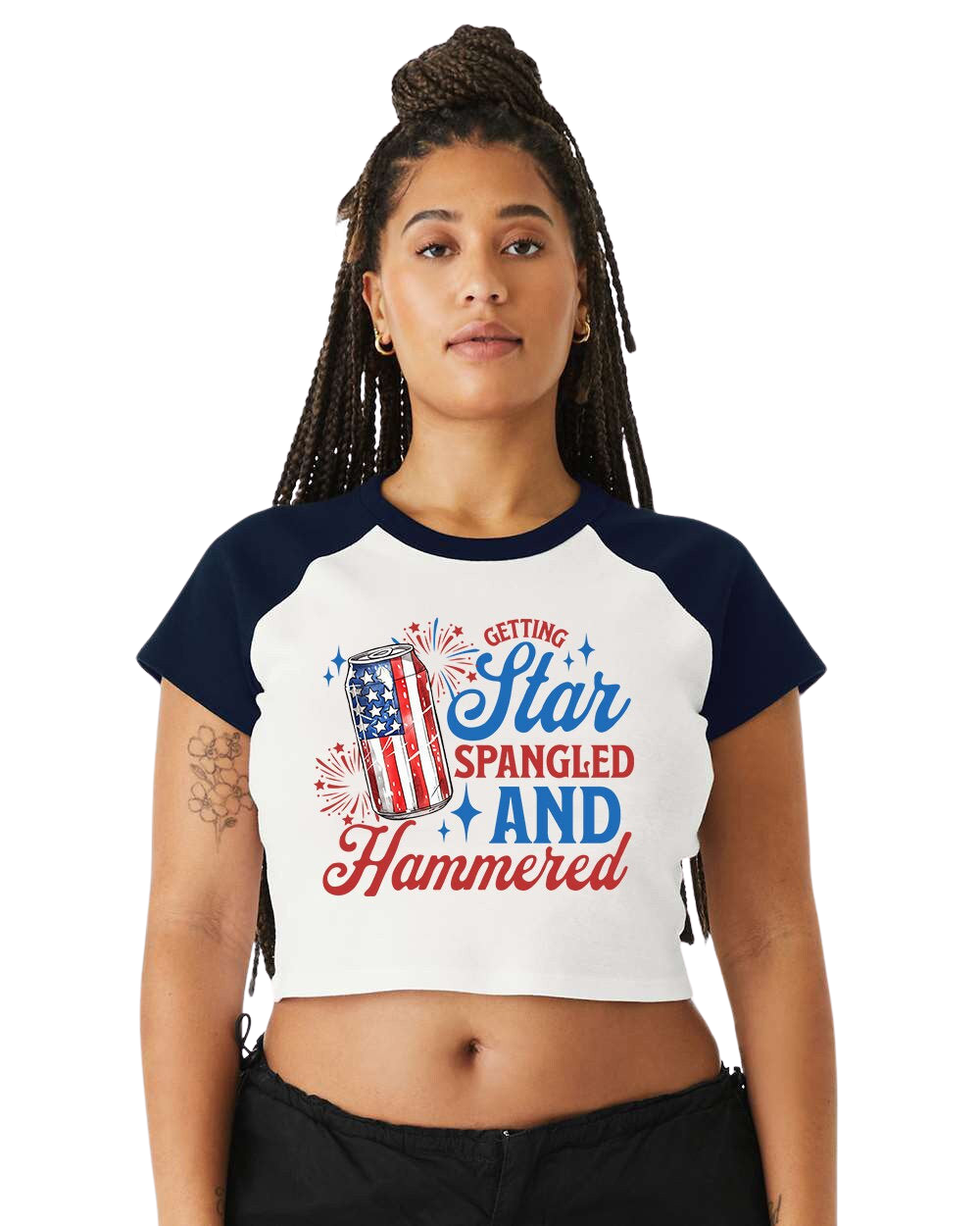 Raglan Crop Top Baby Tee Retro Star Spangled Hammered Shirt USA shirt 4th of July tee Womens 4th of