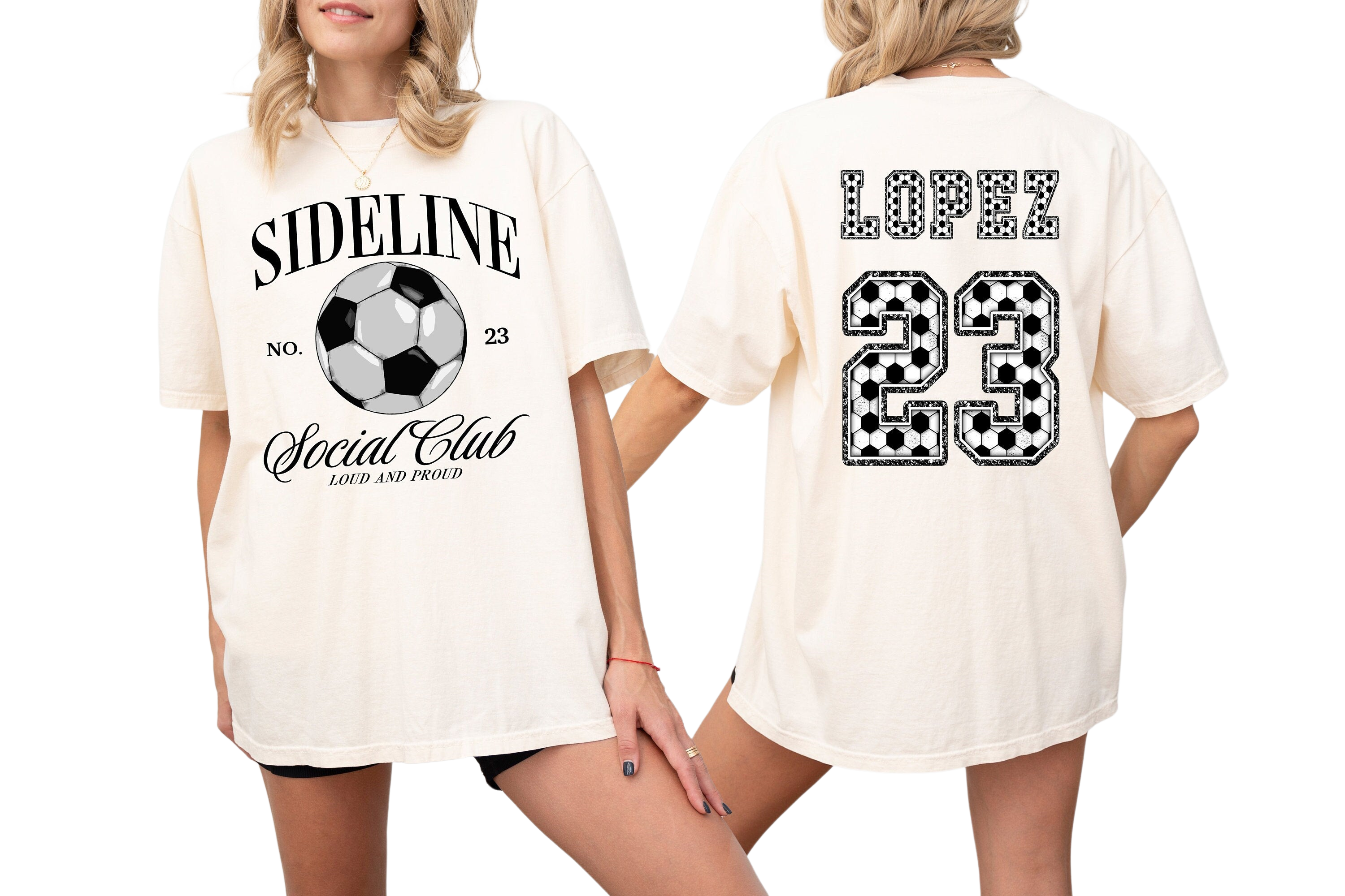 Sideline Social Club Custom Sports Vintage Washed Tee, Two-sided Soccer Tshirt Custom Number Name