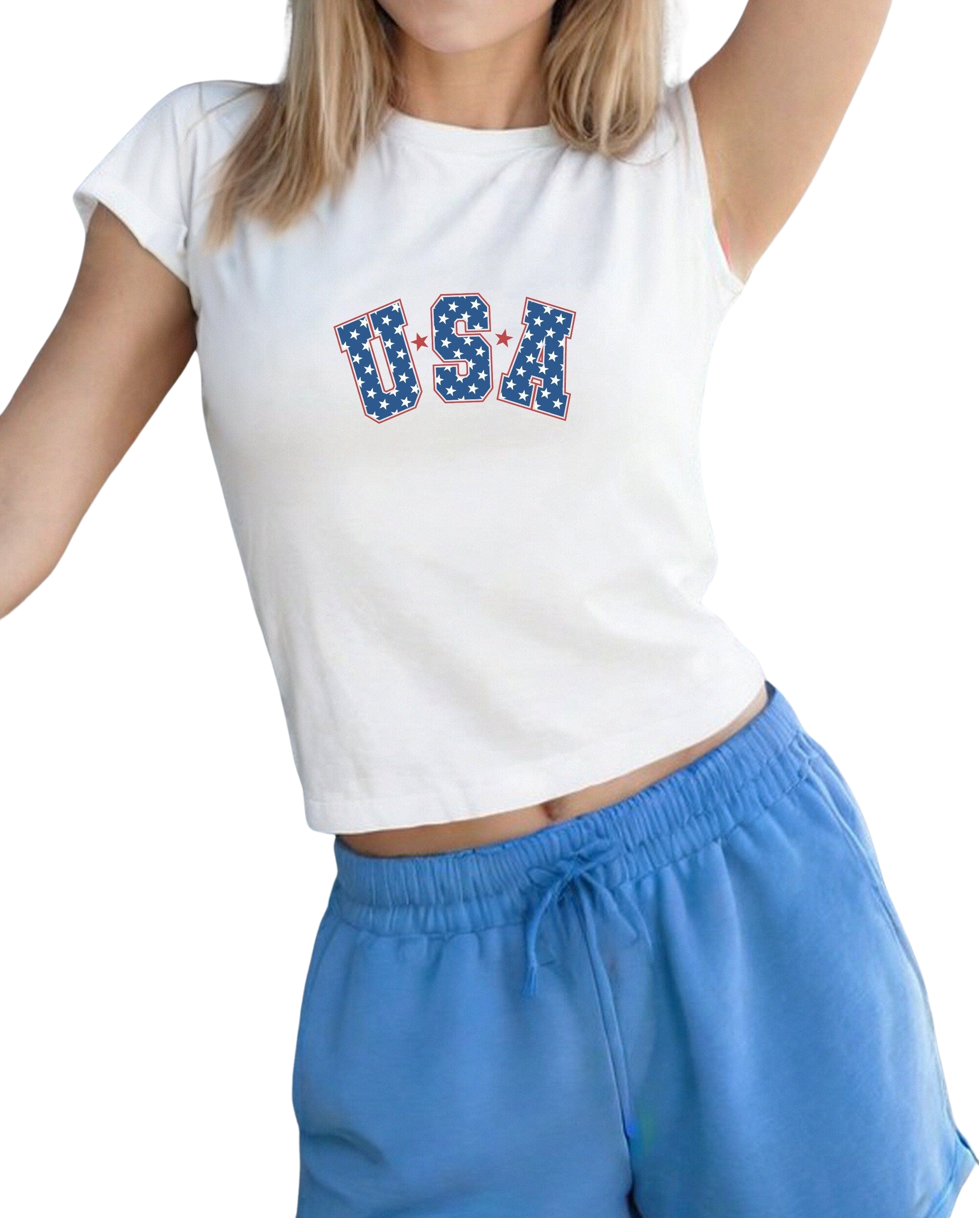 USA Stars 4th of July Baby Tee Forth of July Varsity Design Cute July 4th Baby Tee Gildan 5000B T Shirt, Independence Day Cropped Shirt