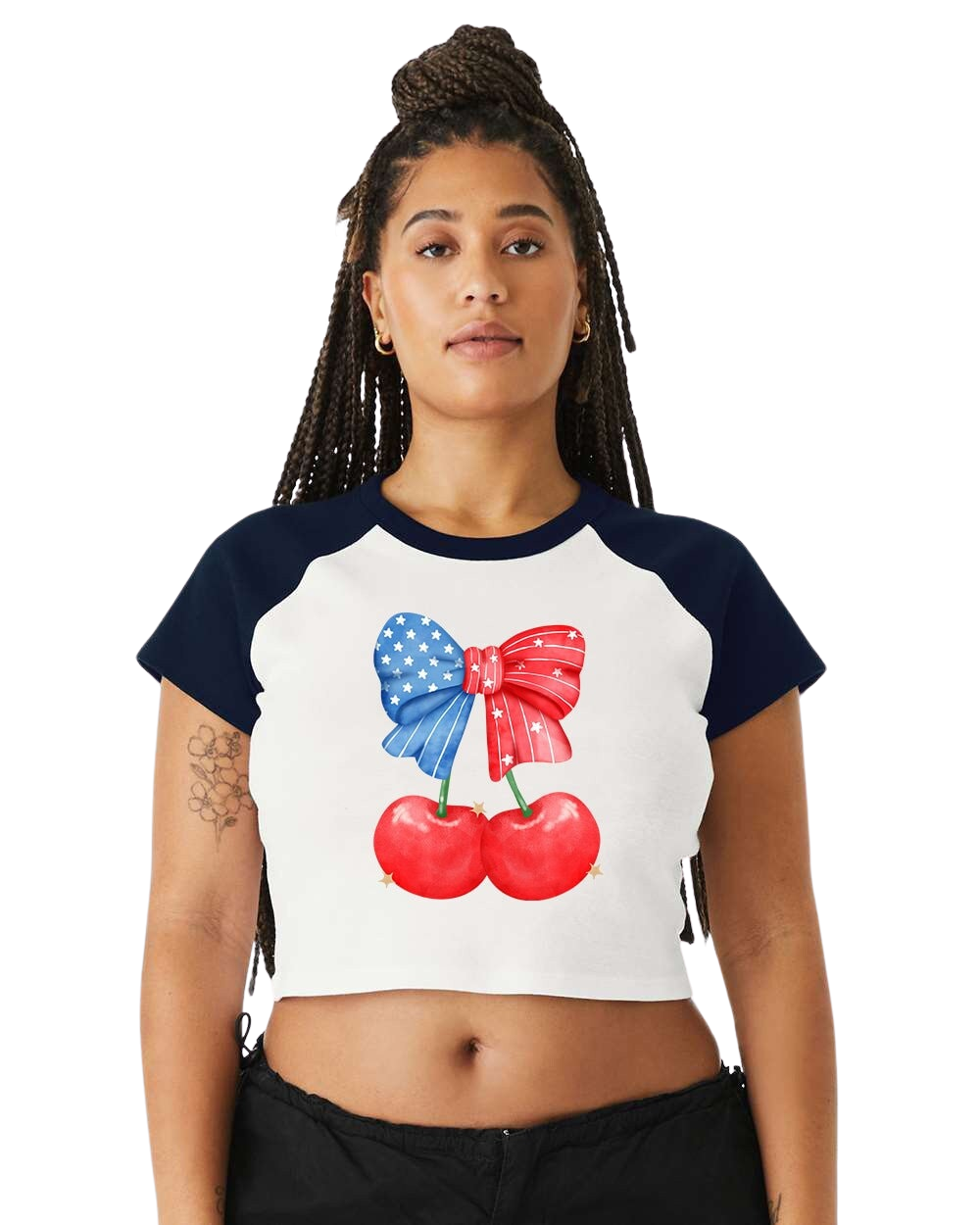 Raglan Crop Top Baby Tee Retro Red White Blue Cherry shirt America Stars USA shirt,4th of July tee,