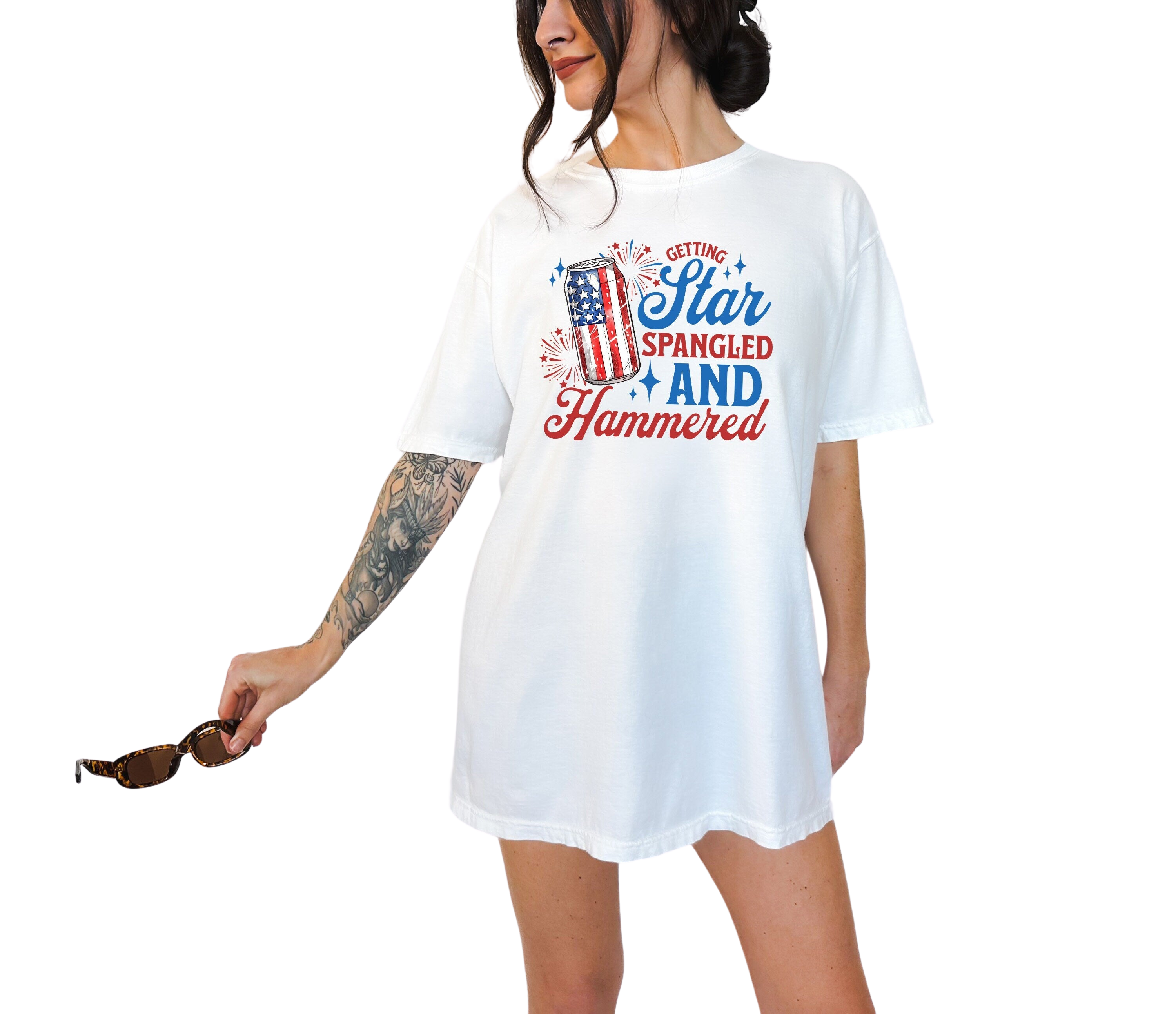 Retro Star Spangled and Hammered Vintage Washed shirt Cute July fourth shirt Womens 4th of July Tee