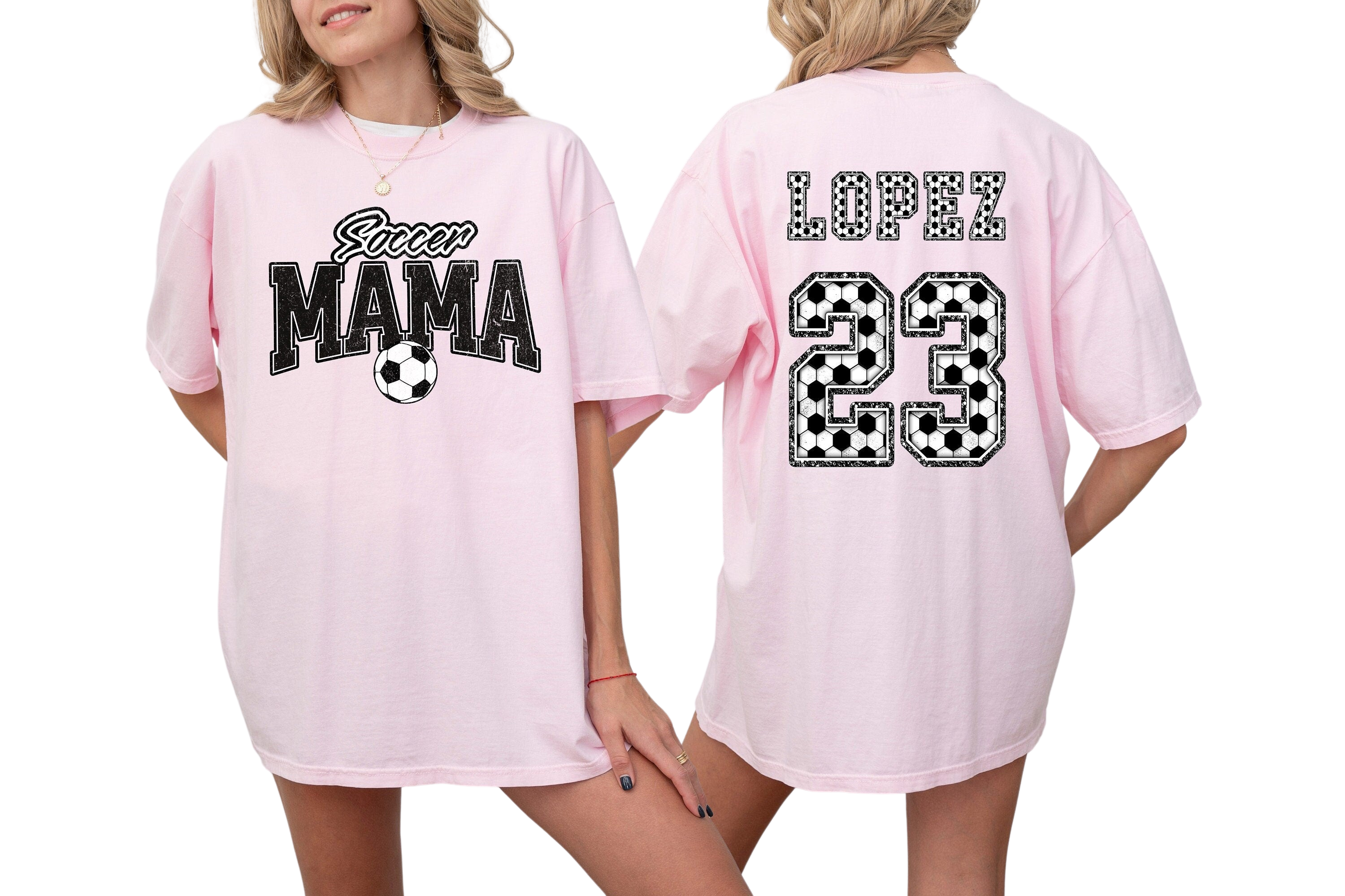 Soccer Mama Game Day Custom Sports Vintage Washed Tee, Two-sided Soccer Tshirt Custom Number Name