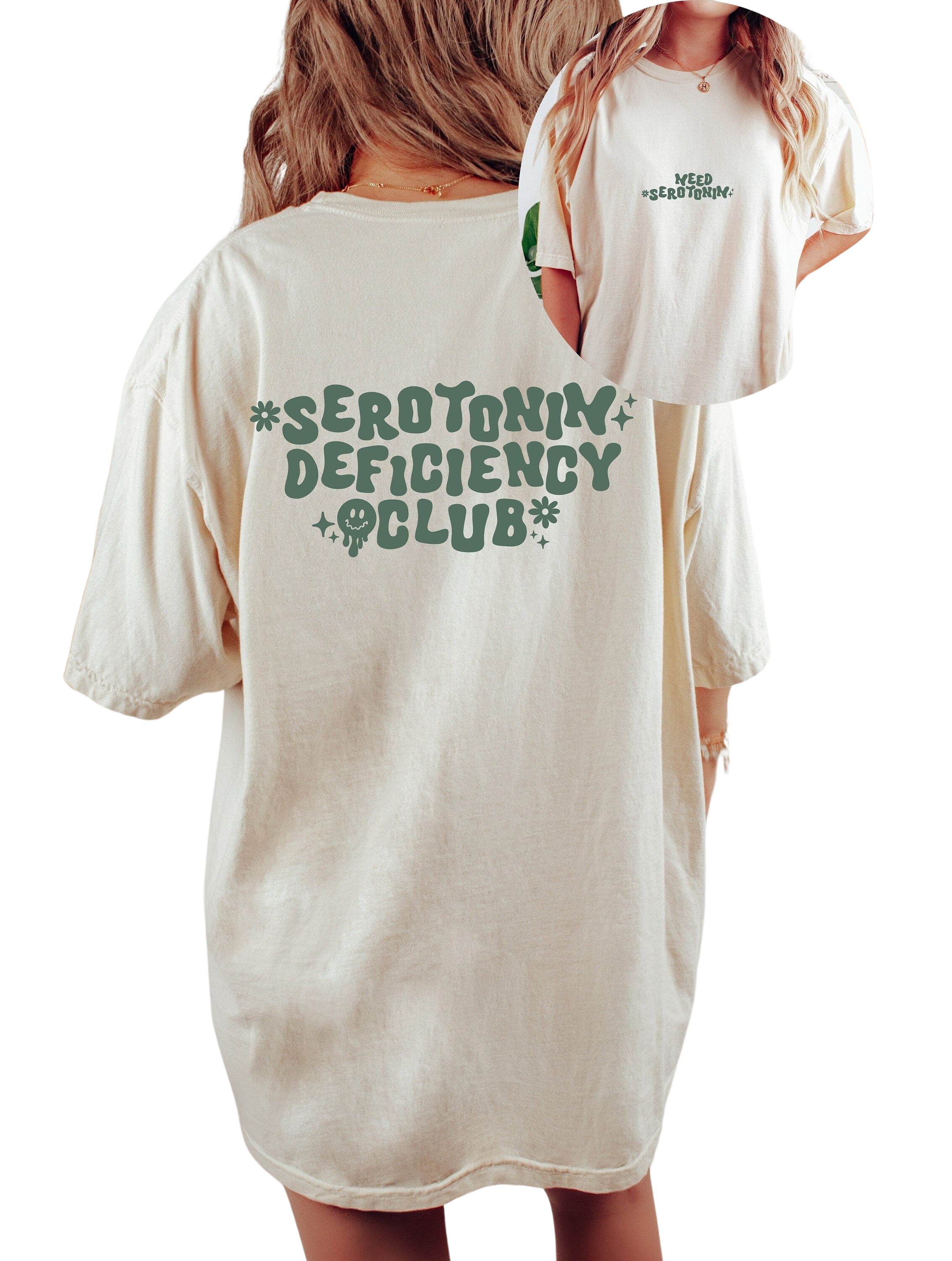 Vintage Washed Tee, Serotonin Deficiency Club, Positive Quote Shirt, Womens Shirt, Graphic T Shirt,