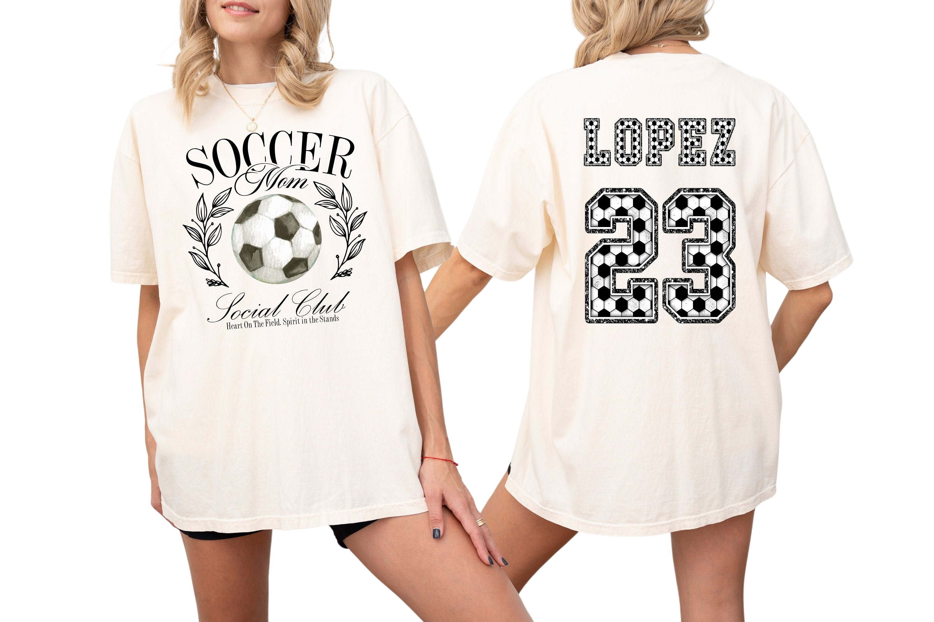 Soccer Mom Social Club Custom Sports Vintage Washed Tee, Two-sided Soccer Tshirt Custom Number Name