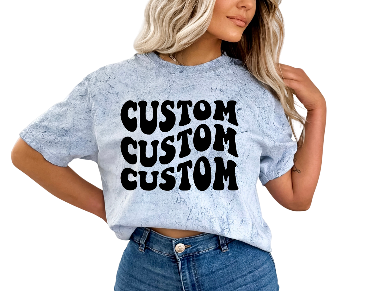 Vintage Washed Tie Dye, Custom Tie Dye Wavy Font, Upload Your Own Artwork