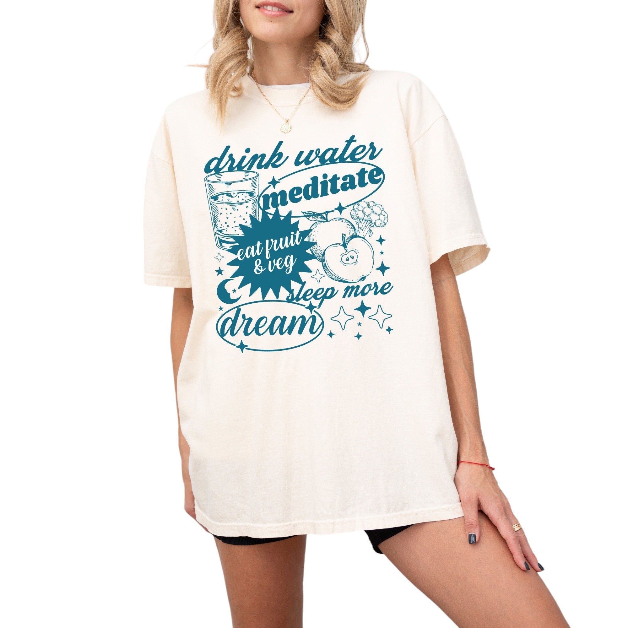 Self Care Vintage Washed Tee, Drink Water, Meditate, Sleep, Mental Health Shirt, Positivity Shirt, Inspirational Shirt, Graphic T