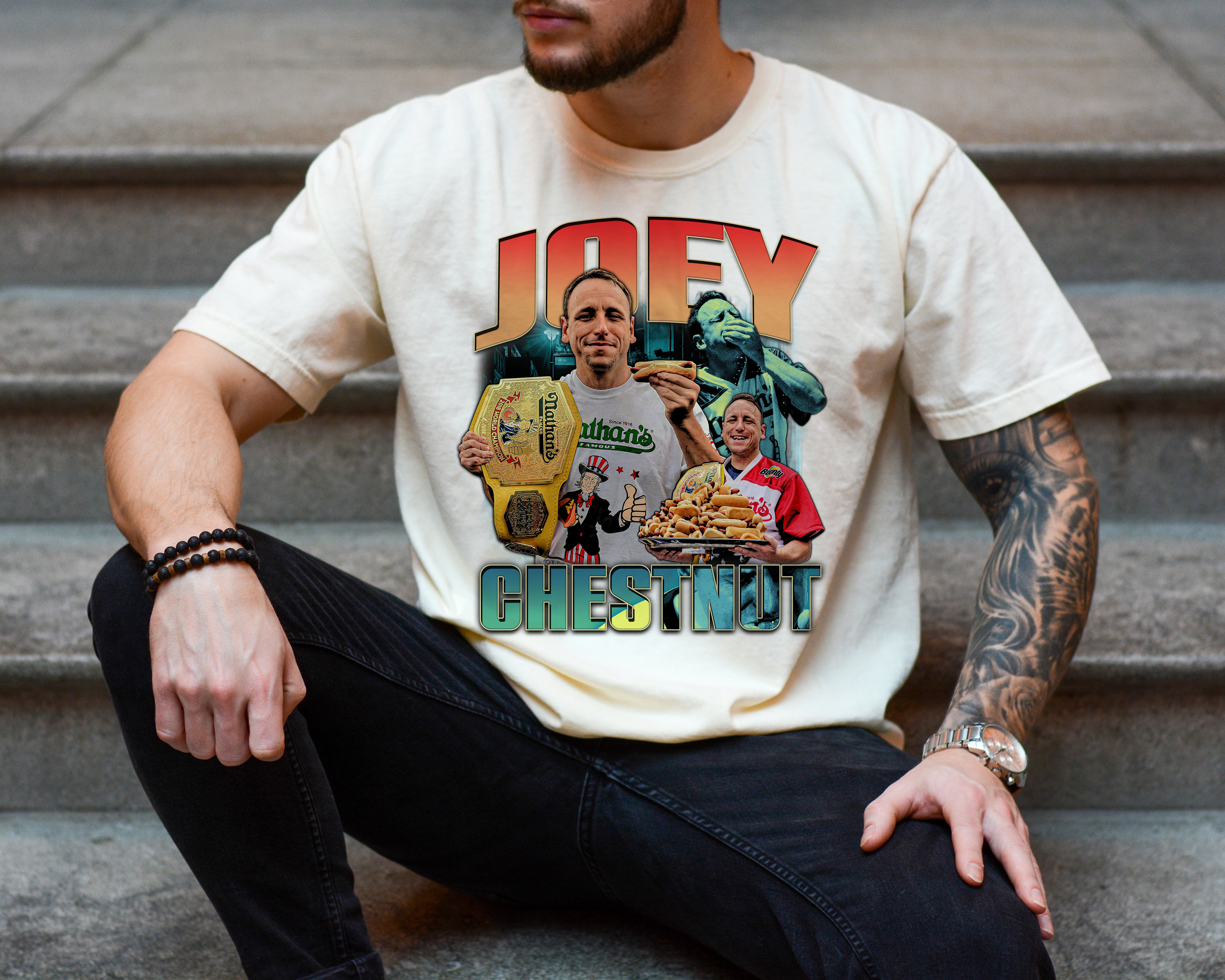 Joey Chestnut, Hot Dog Eating Champion, 16th Championship, #1 Ranked Professional Eater Shirt. Joey