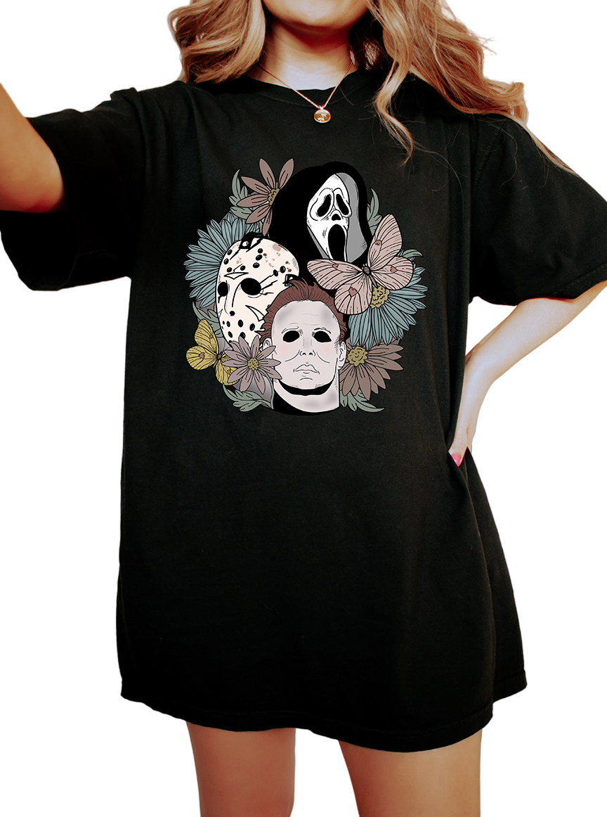 Retro Halloween Vintage Washed shirt, Horror Movies Halloween Boho Shirt, Vintage Ghost Halloween