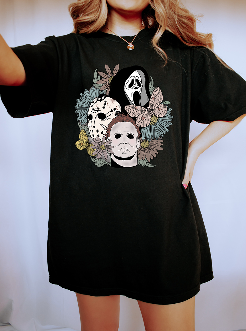 Retro Halloween Vintage Washed shirt, Horror Movies Halloween Boho Shirt, Vintage Ghost Halloween