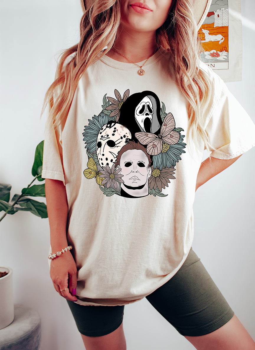 Retro Halloween Vintage Washed shirt, Horror Movies Halloween Boho Shirt, Vintage Ghost Halloween