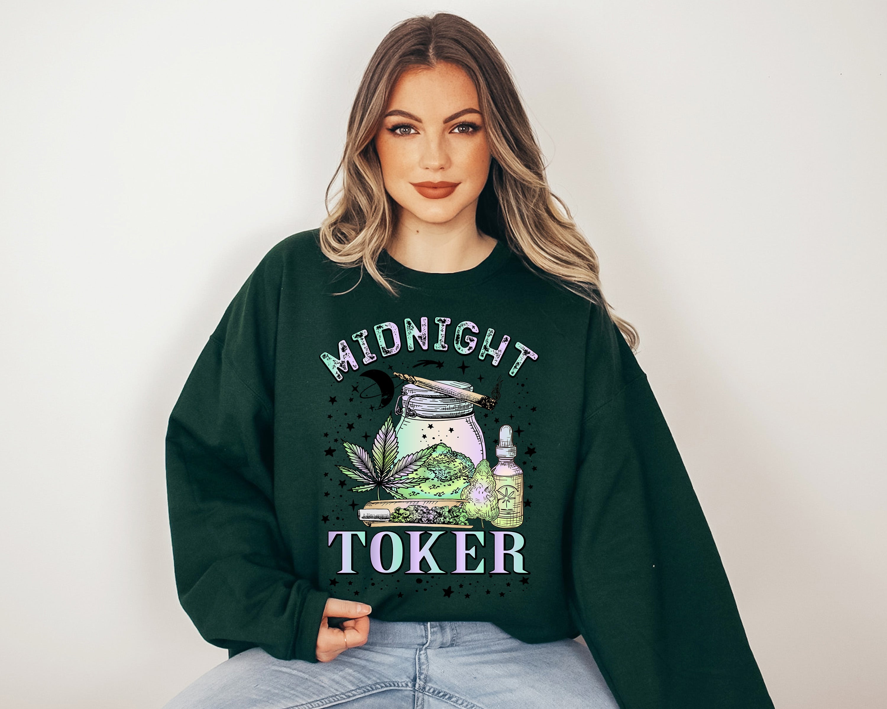 Happy 420 Retro Sweatshirt, Midnight Toker Sweater, Cannabis Day Sweatshirt, 420 Pullover, Womens