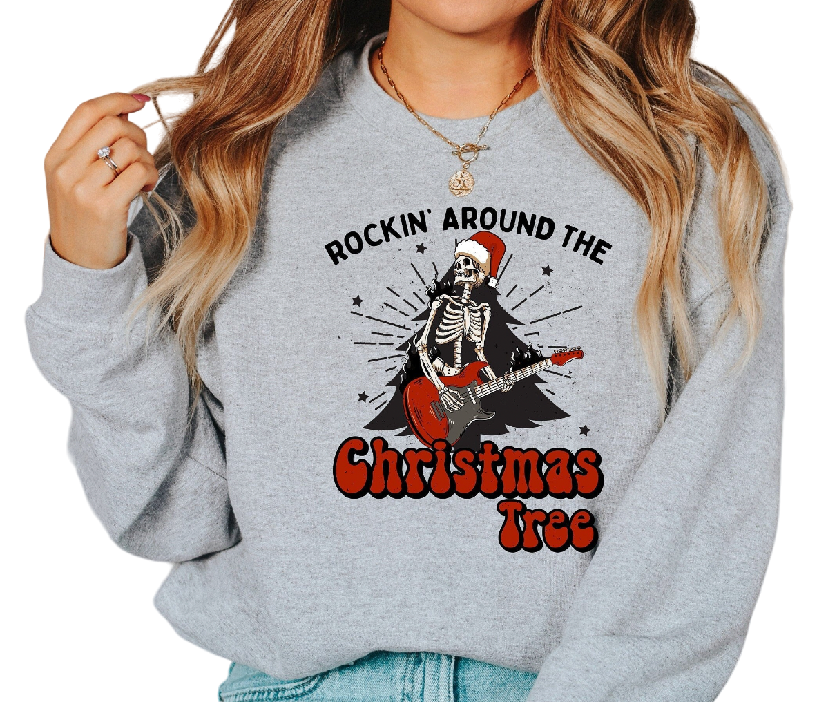 Rockin' Around Sweater, Vintage Christmas, Christmas Tree Sweatshirt, Womens Cute Santa, Xmas