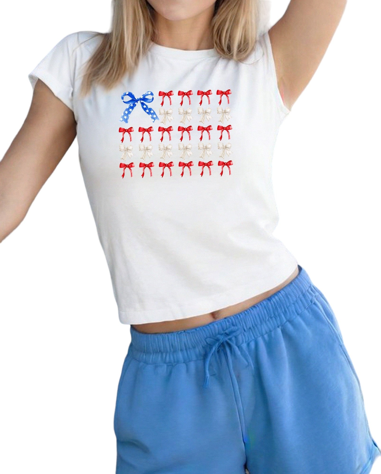 USA America Bow Flag 4th of July Baby Tee Fourth of July Bow Design July 4th Baby Tee Gildan 5000B T Shirt, Independence Day Cropped Shirt