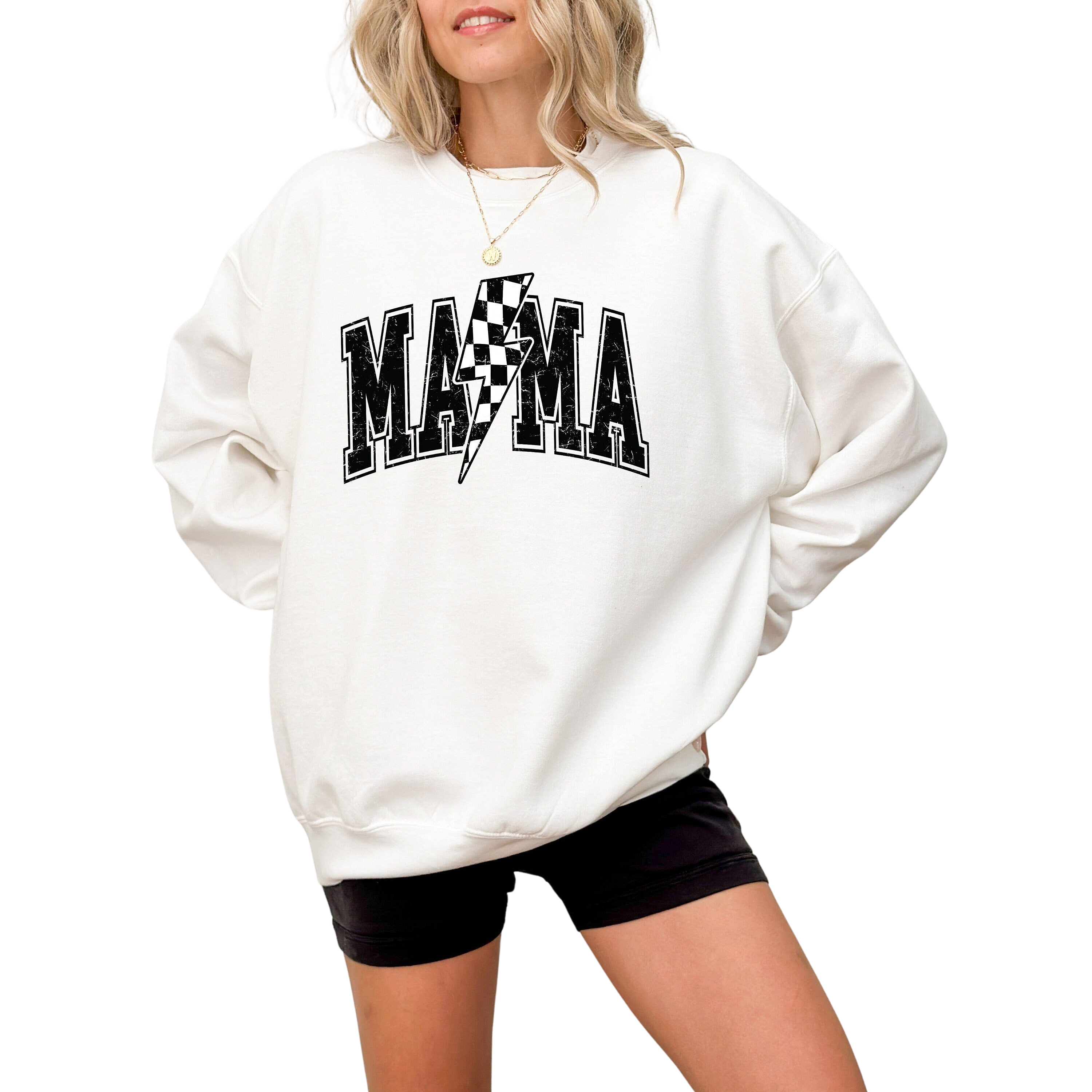 Retro Black Checkered Mama Sweatshirt, Mother's Day Gift, Mother's Day Sweater, Mama Crewneck, Momma