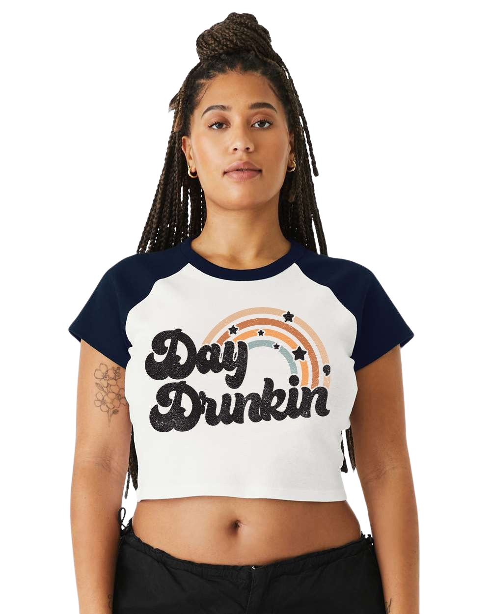 Retro Day Drinkin Raglan Baby Tee Crop Top, Cute Cropped Graphic T shirt, Vintage Day Drink Shirt,