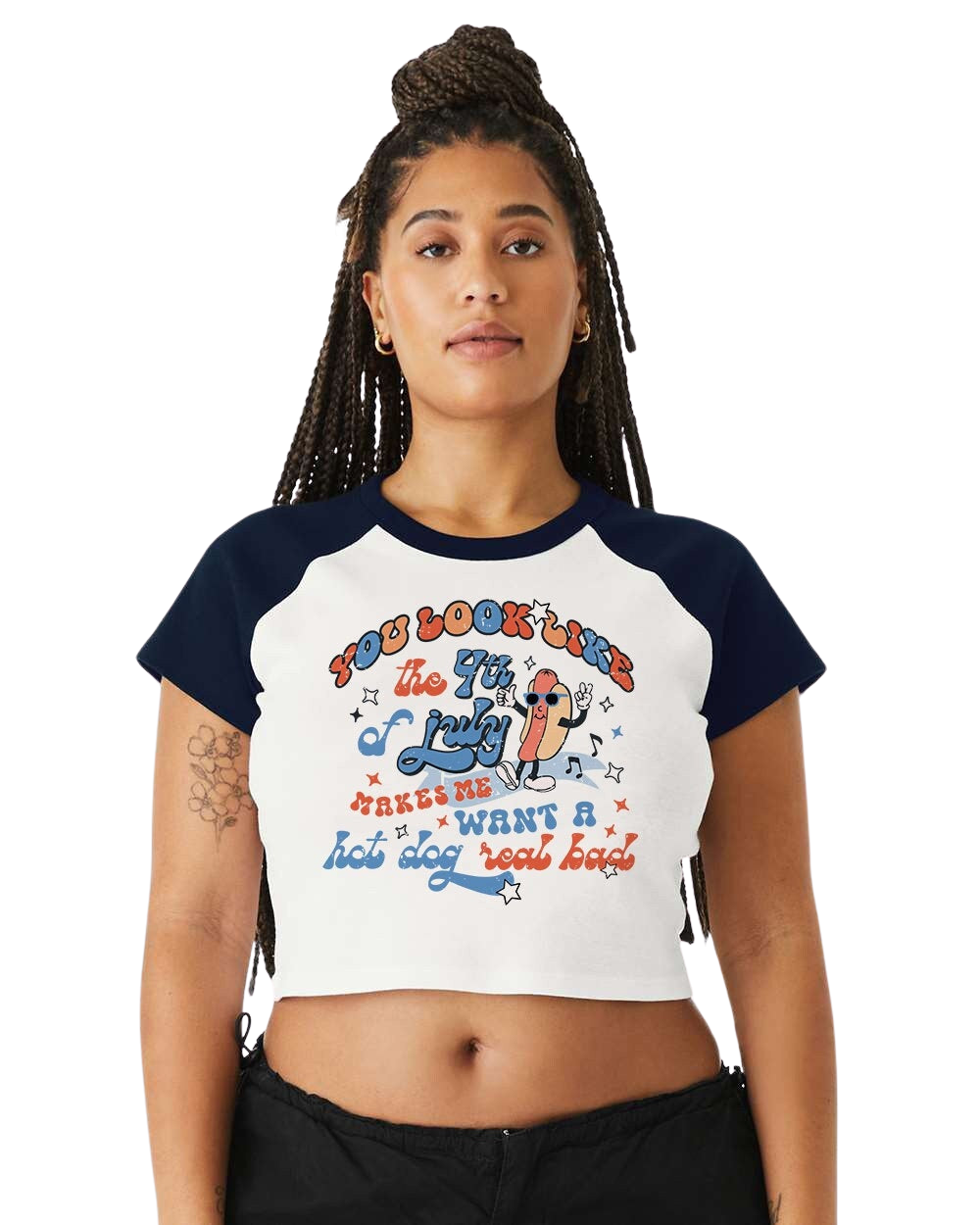 Baby Raglan Crop Top Tee Retro, Want a hot dog, USA shirt,4th of July tee, Retro funny fourth shirt,